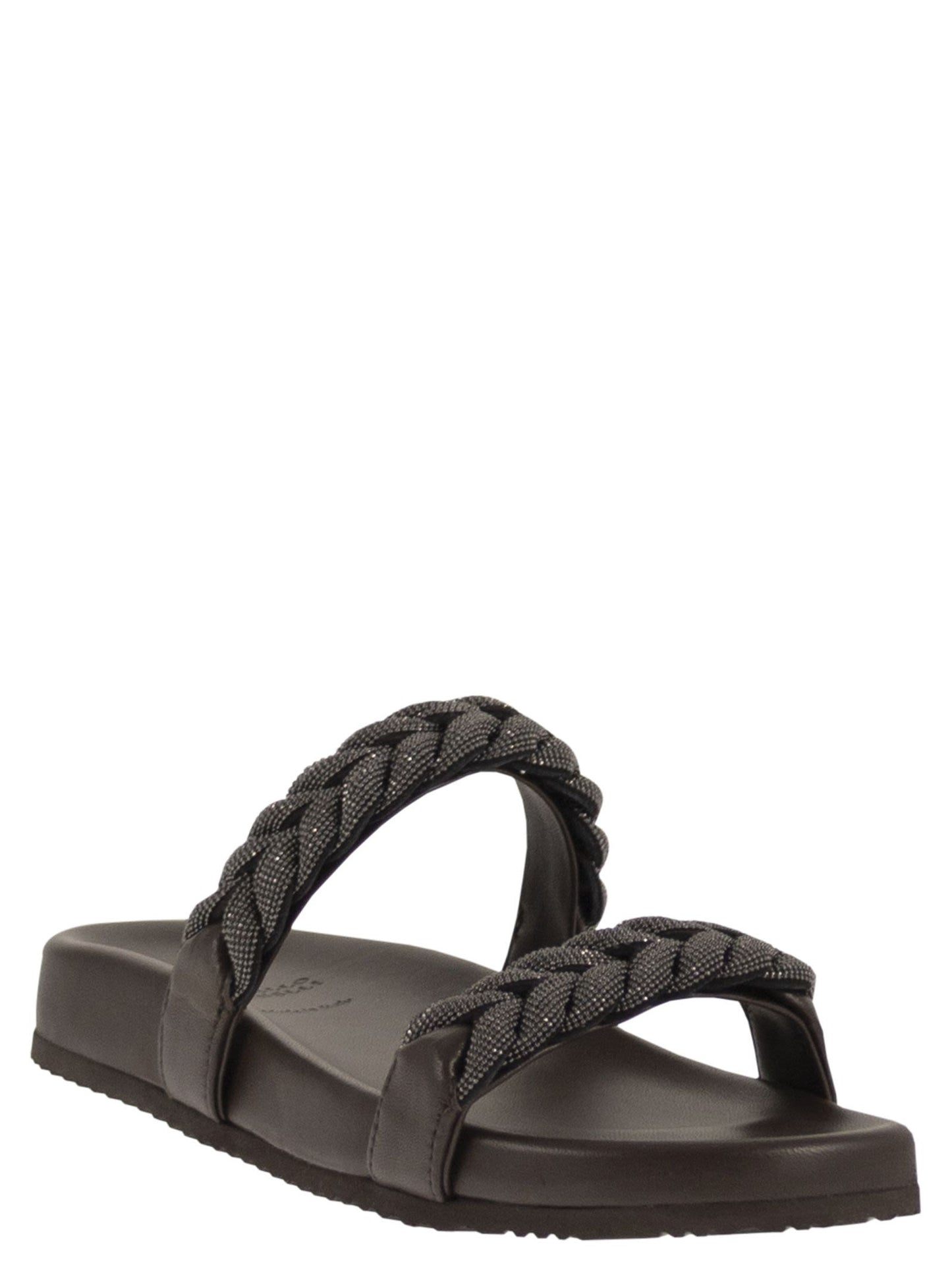 Brunello Cucinelli Women Leather Slide Sandals With Braided Straps BRUNELLO CUCINELLI