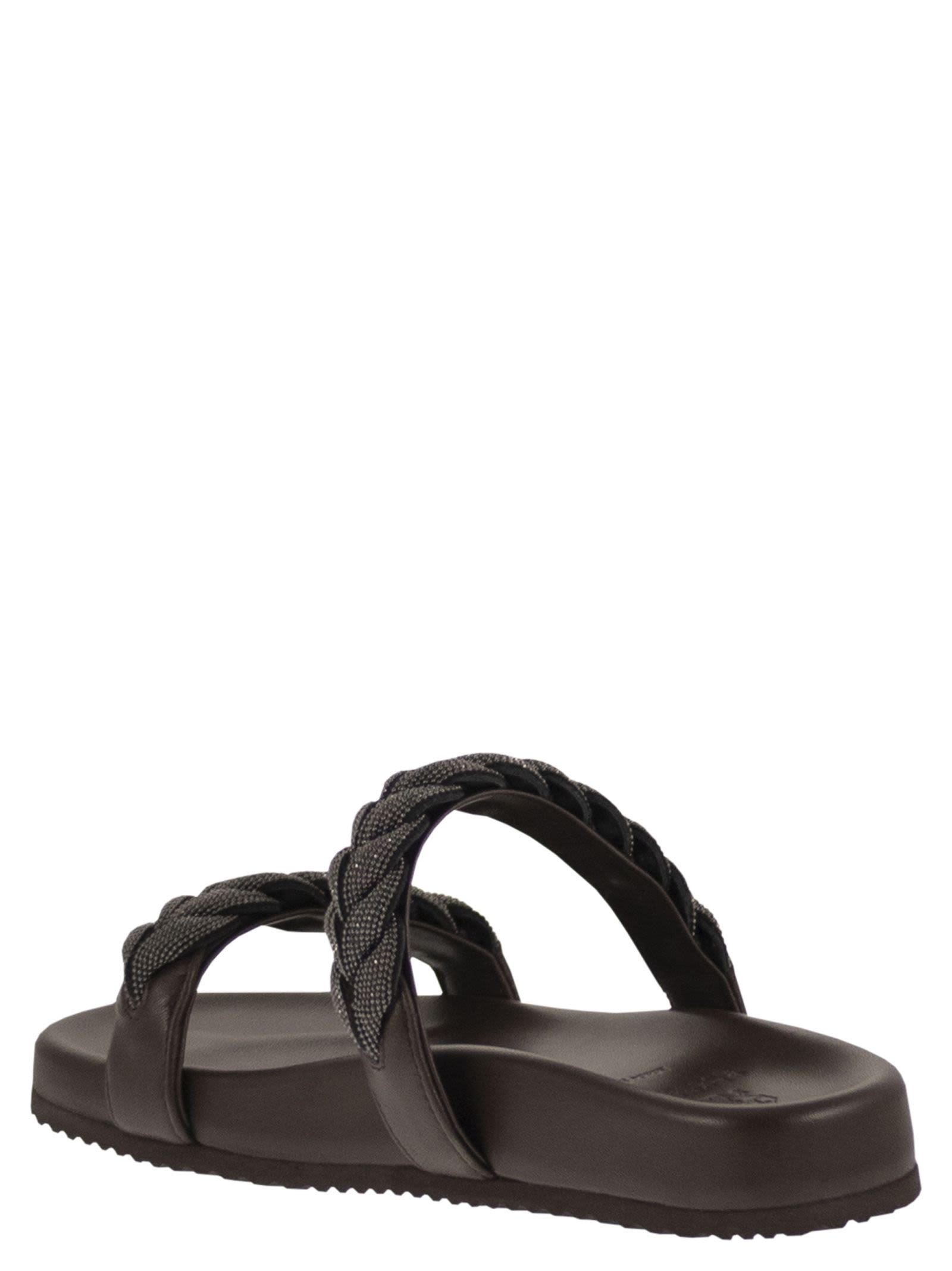 Brunello Cucinelli Women Leather Slide Sandals With Braided Straps BRUNELLO CUCINELLI