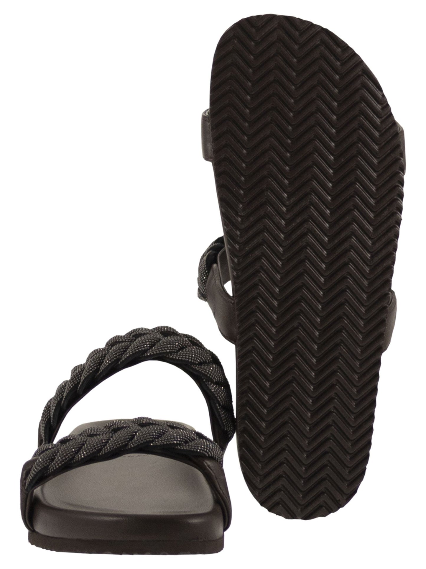 Brunello Cucinelli Women Leather Slide Sandals With Braided Straps BRUNELLO CUCINELLI