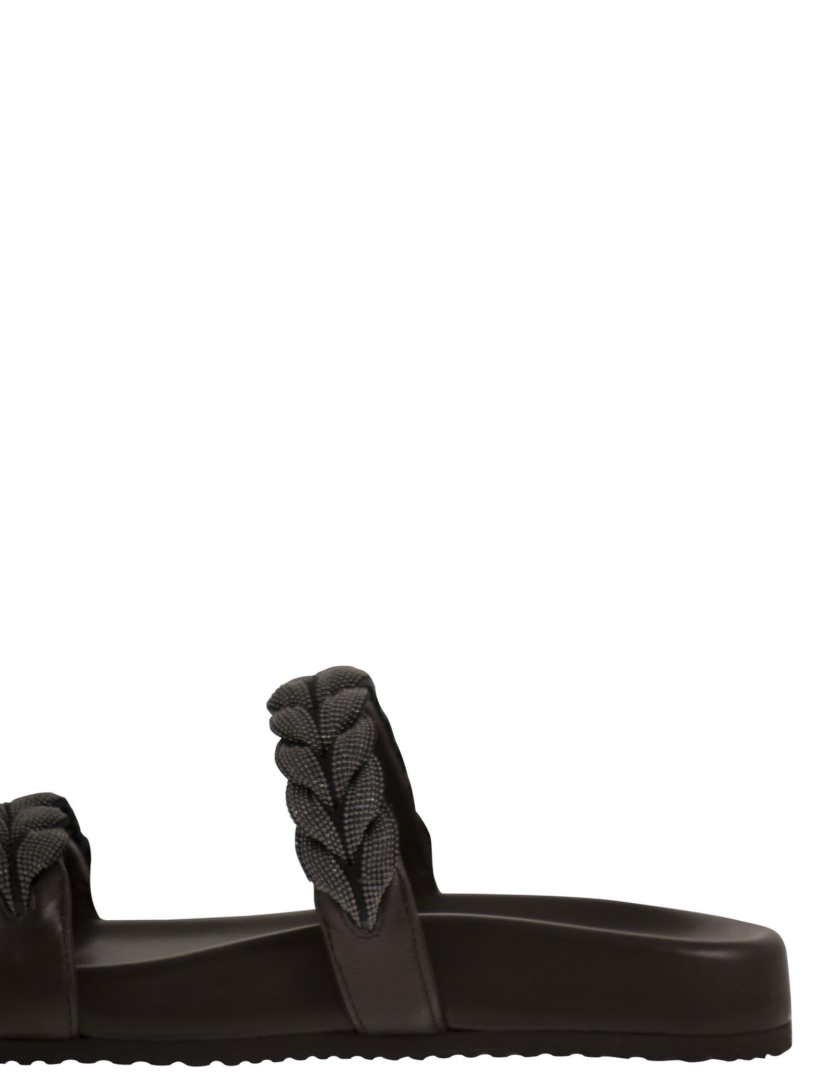 Brunello Cucinelli Women Leather Slide Sandals With Braided Straps BRUNELLO CUCINELLI