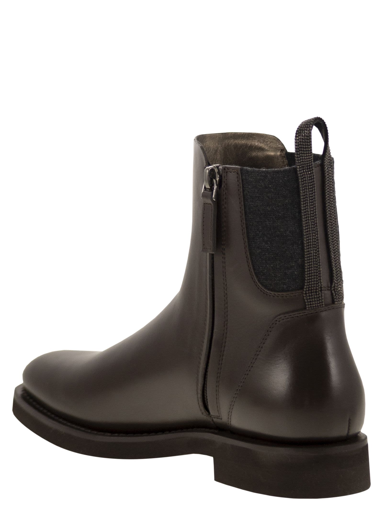Brunello Cucinelli Women Chelsea Boot In Matt Calfskin With Shiny Detail BRUNELLO CUCINELLI