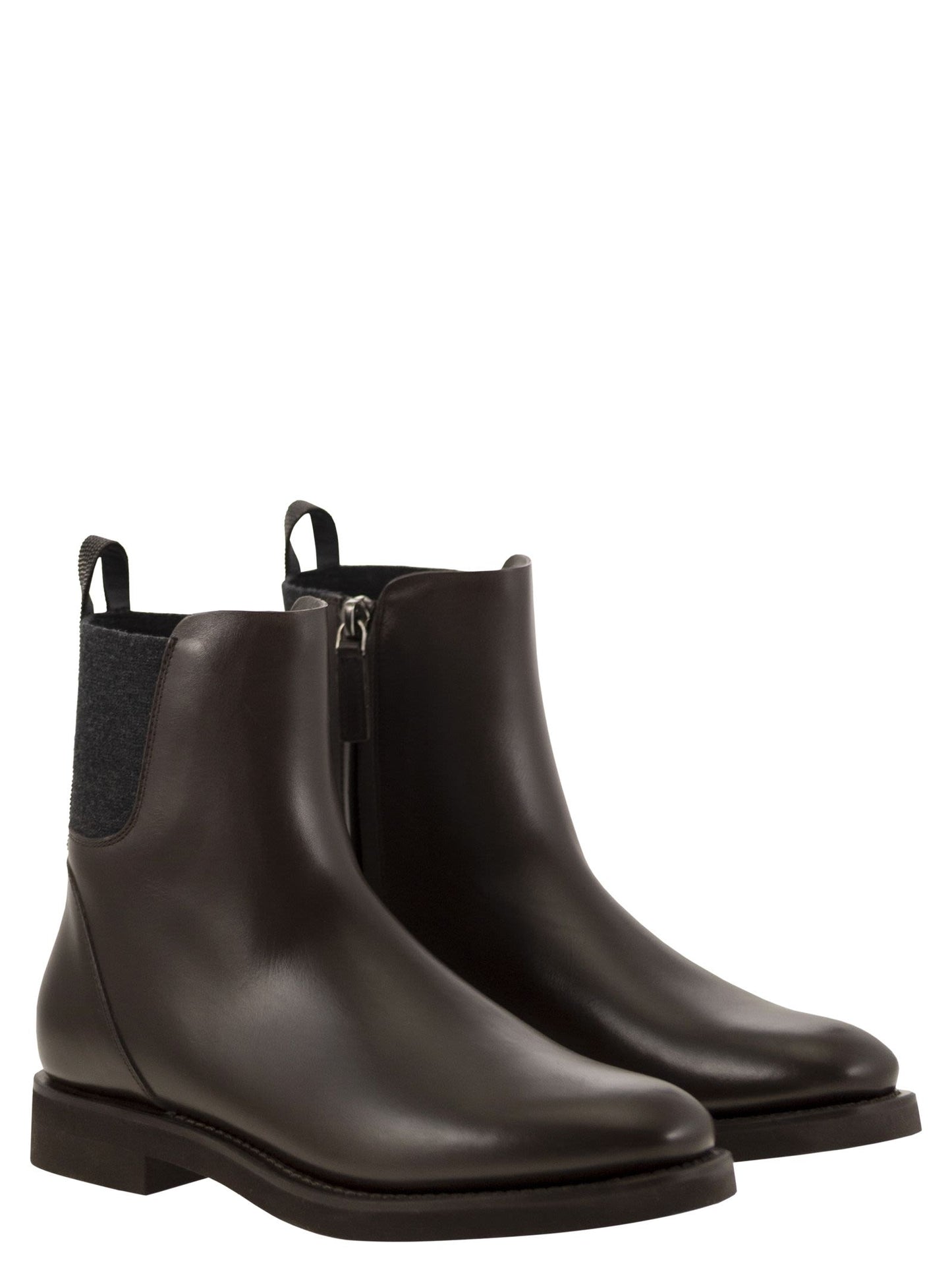 Brunello Cucinelli Women Chelsea Boot In Matt Calfskin With Shiny Detail BRUNELLO CUCINELLI