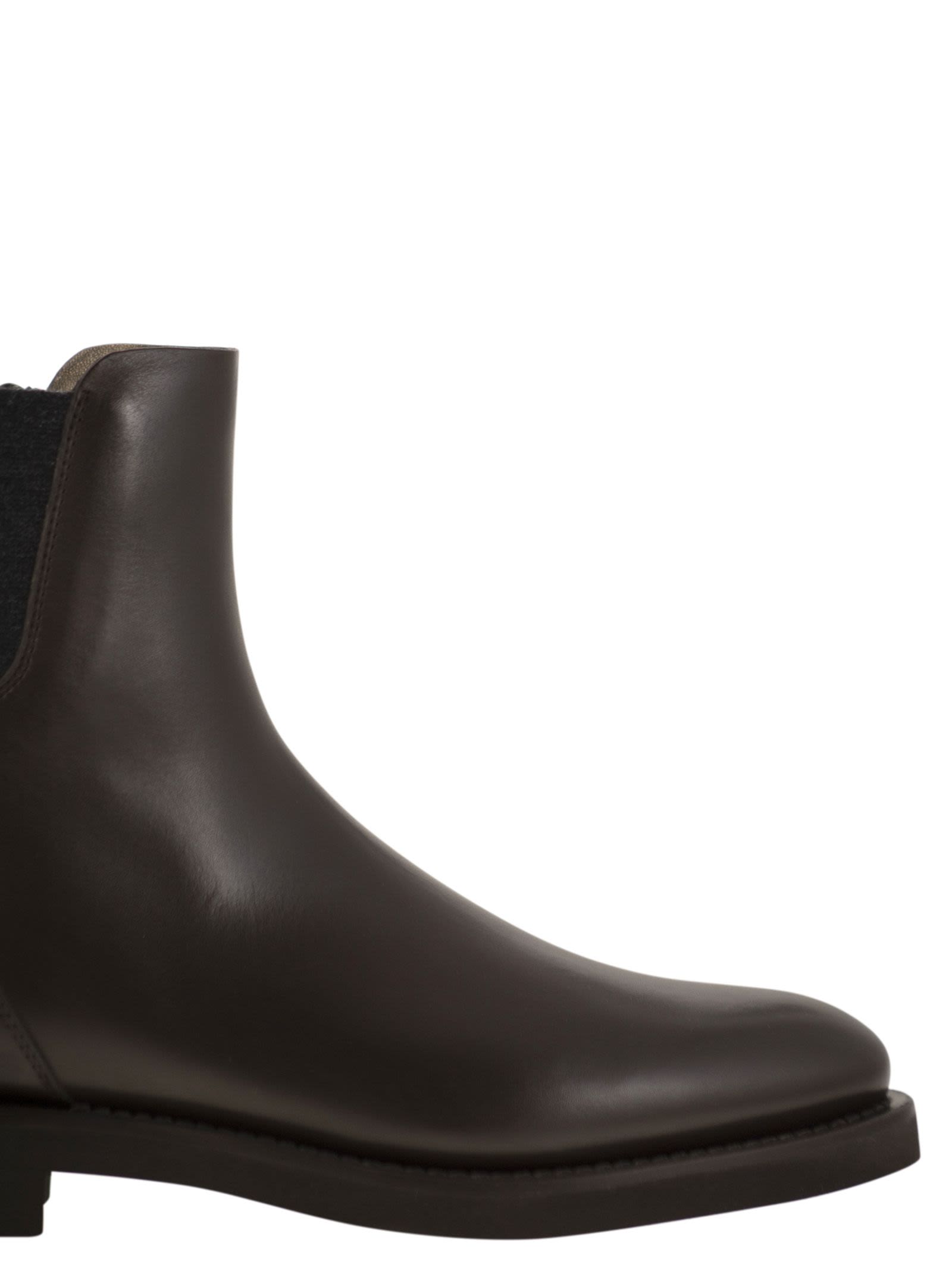 Brunello Cucinelli Women Chelsea Boot In Matt Calfskin With Shiny Detail BRUNELLO CUCINELLI