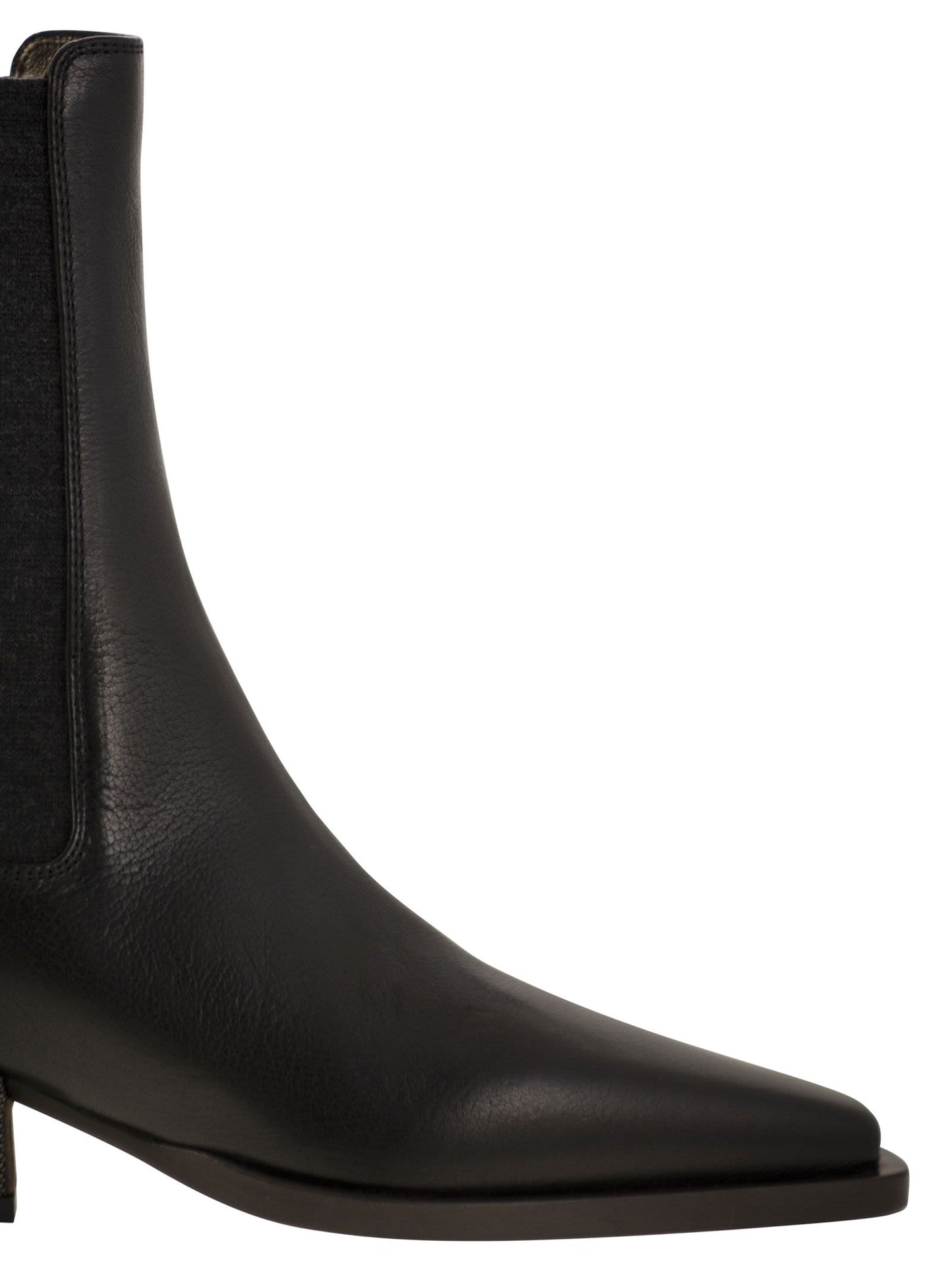Brunello Cucinelli Women Classic Leather Chelsea Boot With Precious Block Heels BRUNELLO CUCINELLI