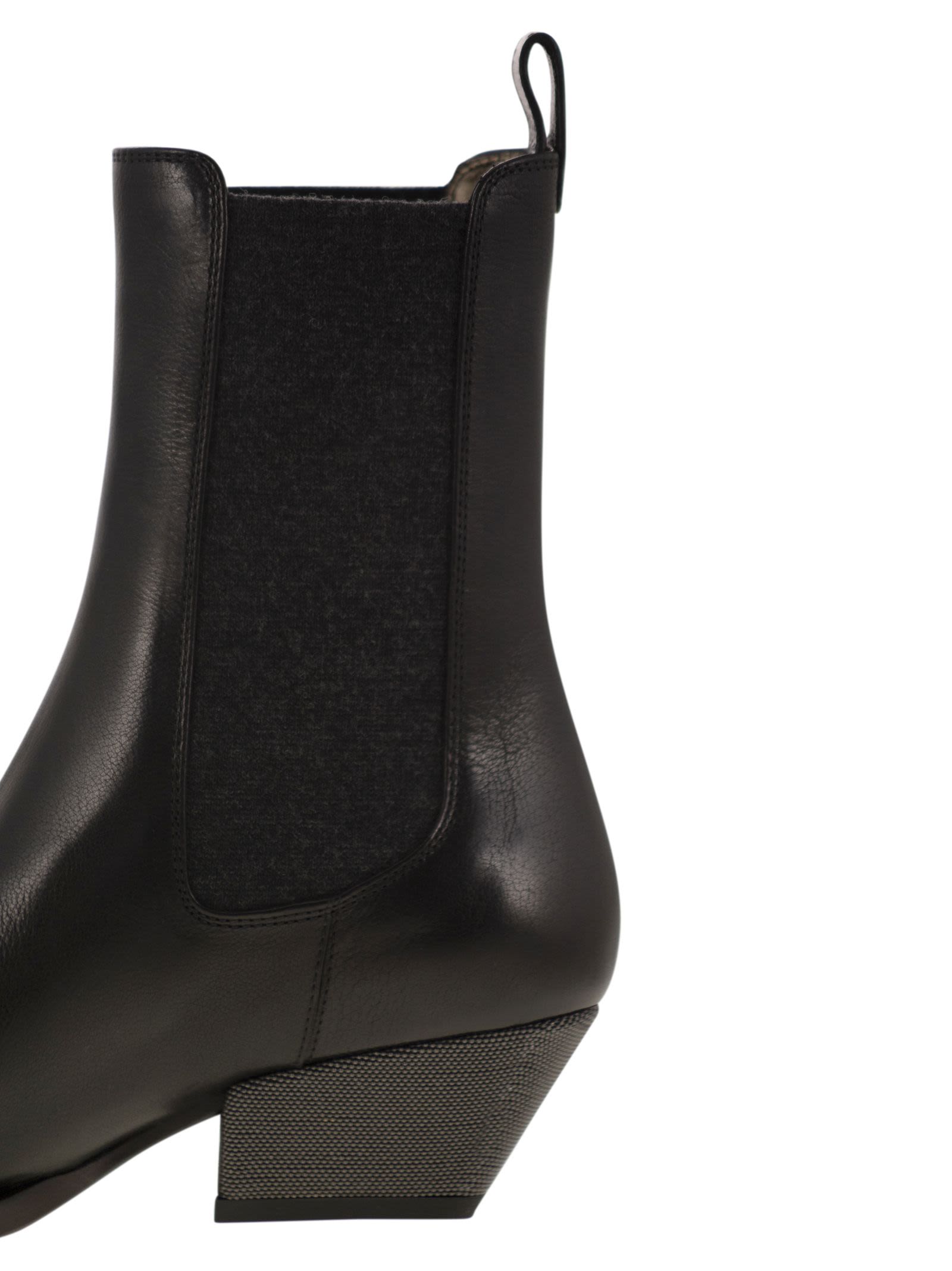 Brunello Cucinelli Women Classic Leather Chelsea Boot With Precious Block Heels BRUNELLO CUCINELLI