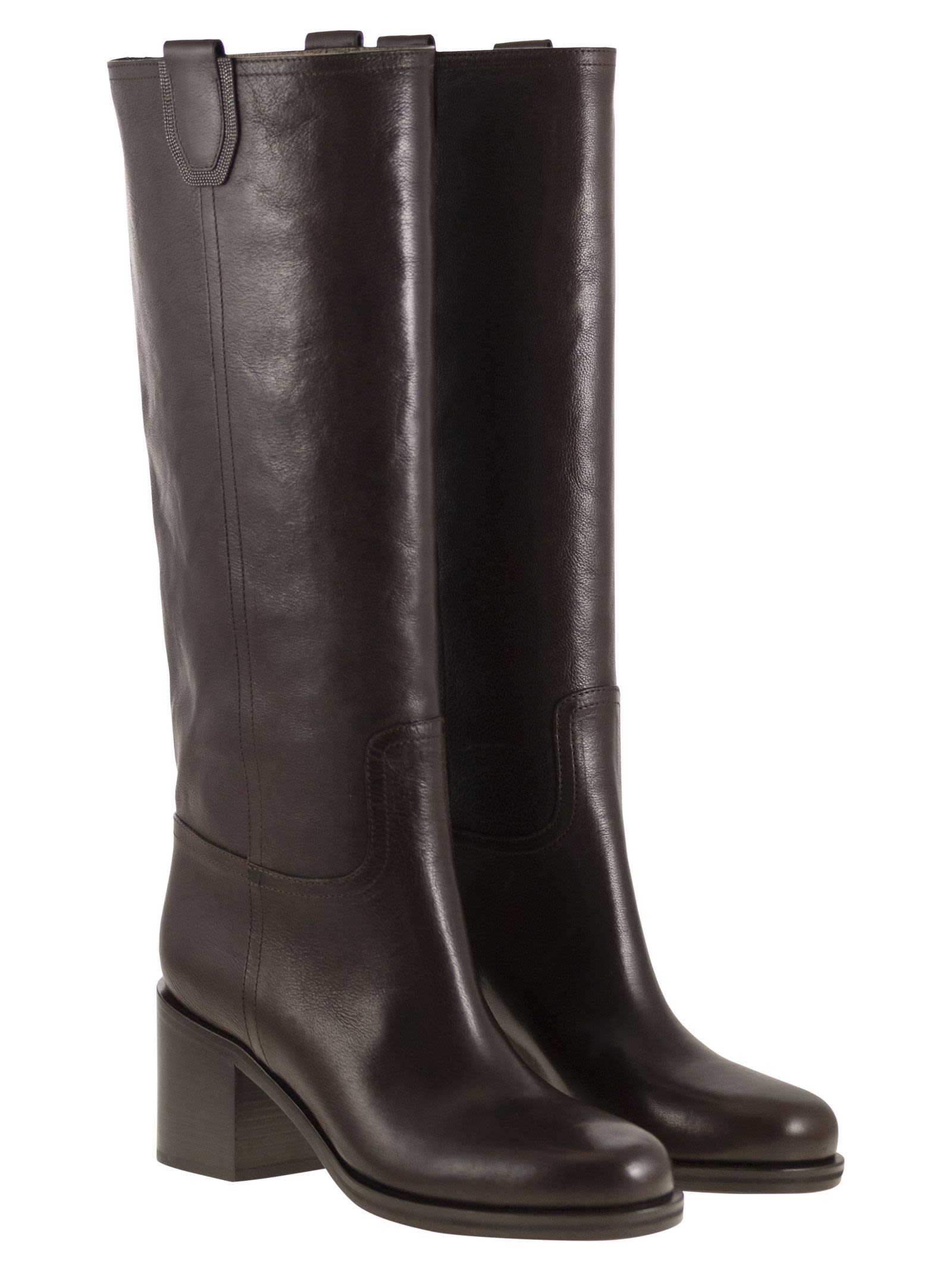 Brunello Cucinelli Women Classic Leather Boot With Precious BRUNELLO CUCINELLI