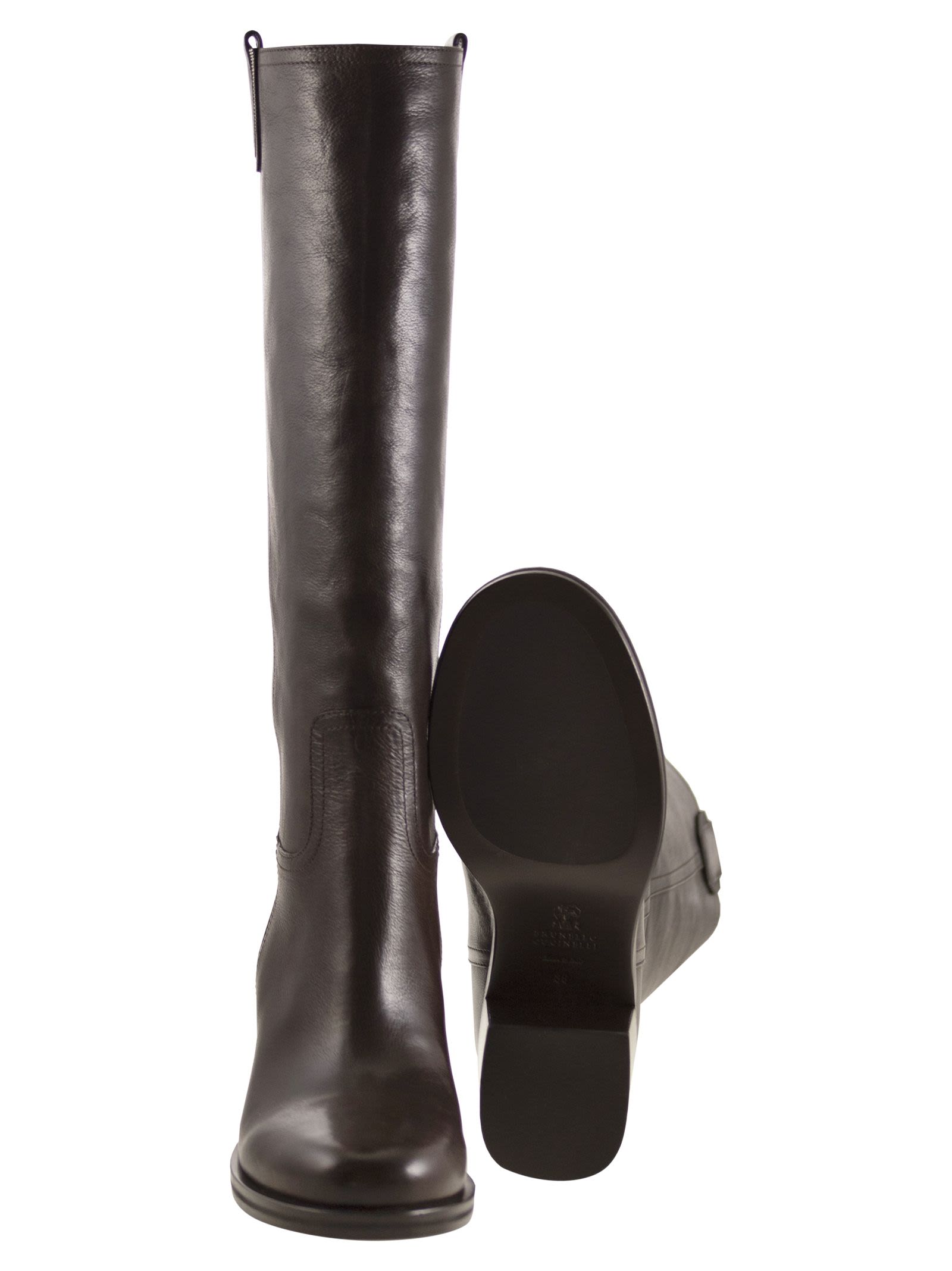 Brunello Cucinelli Women Classic Leather Boot With Precious BRUNELLO CUCINELLI