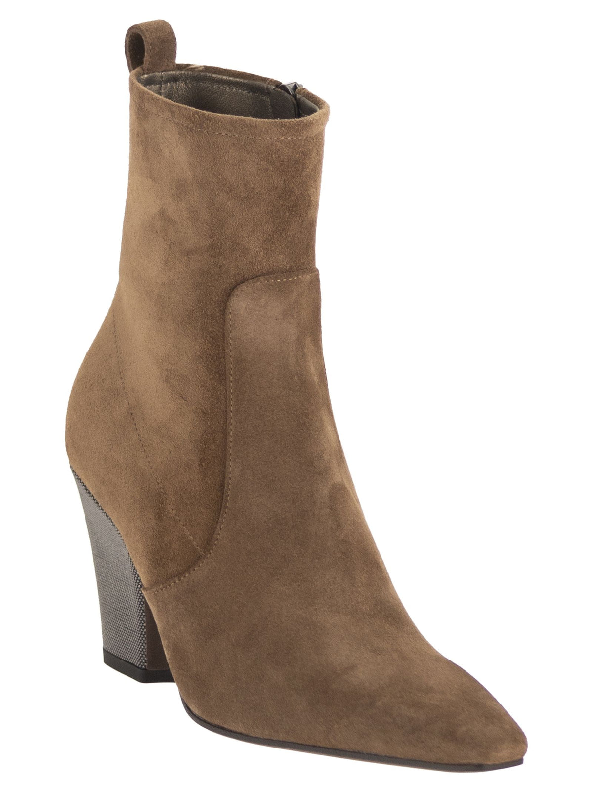 Brunello Cucinelli Women Suede Ankle Boots With Jewelled Heel BRUNELLO CUCINELLI