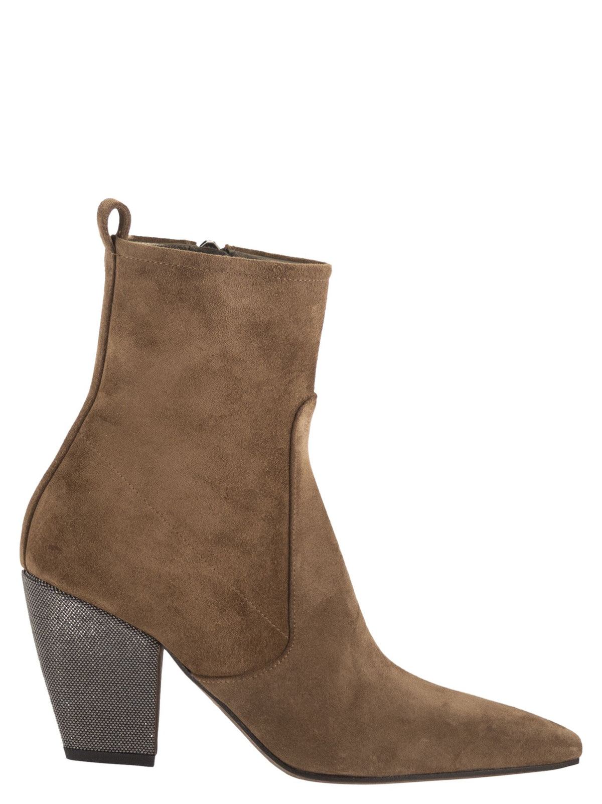 Brunello Cucinelli Women Suede Ankle Boots With Jewelled Heel BRUNELLO CUCINELLI