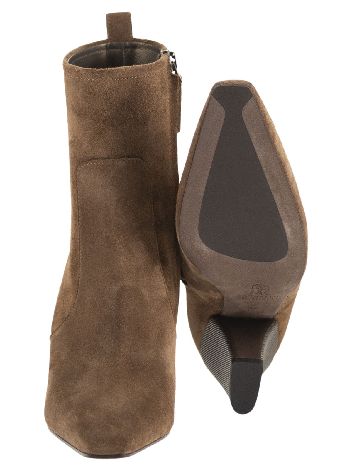 Brunello Cucinelli Women Suede Ankle Boots With Jewelled Heel BRUNELLO CUCINELLI