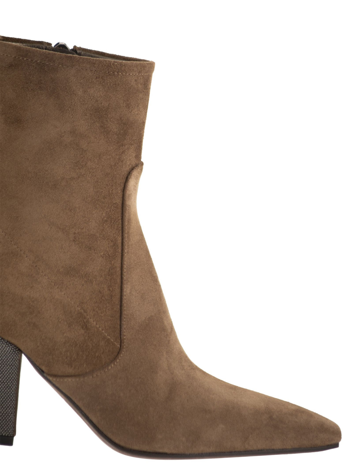 Brunello Cucinelli Women Suede Ankle Boots With Jewelled Heel BRUNELLO CUCINELLI