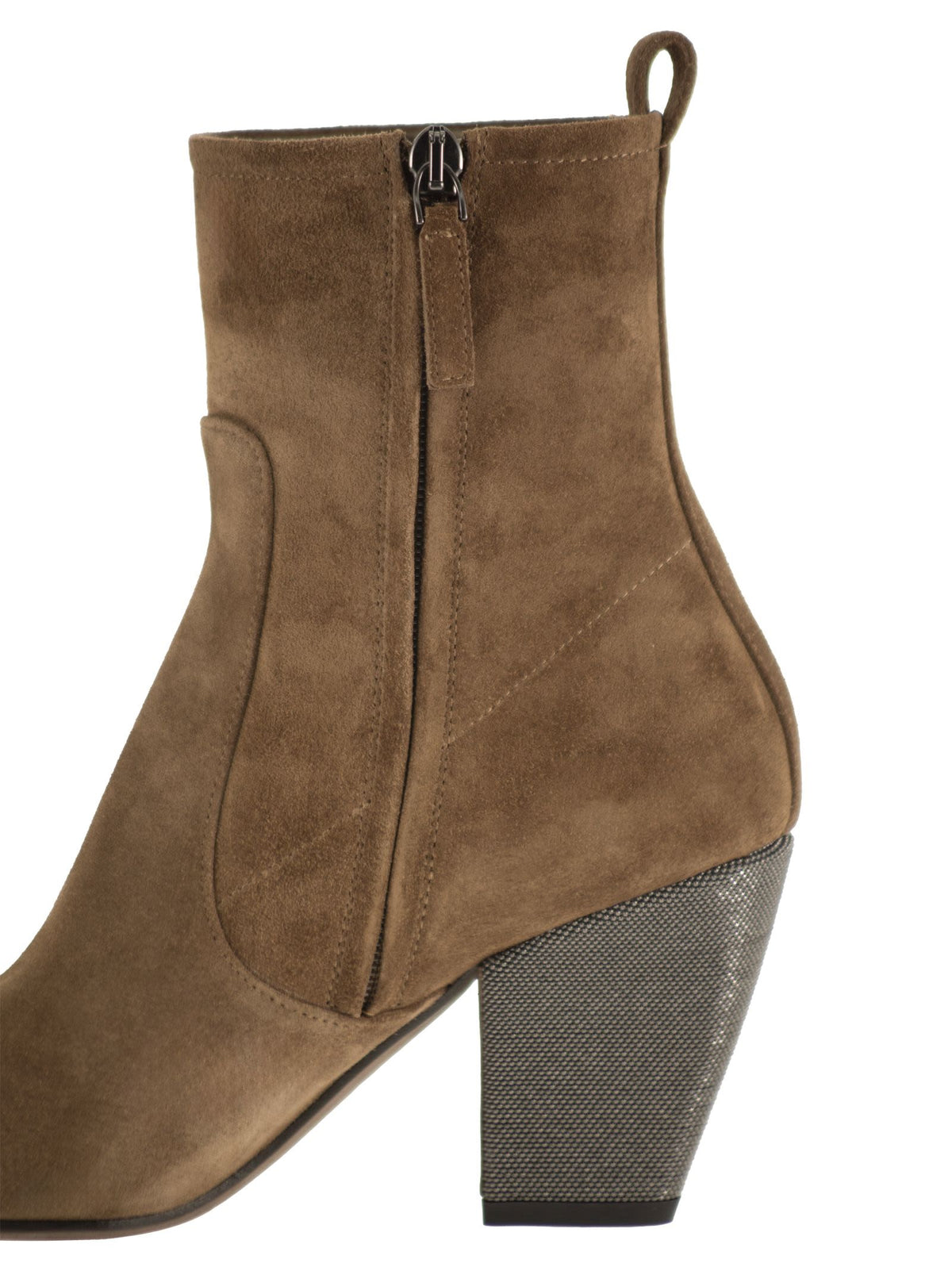 Brunello Cucinelli Women Suede Ankle Boots With Jewelled Heel BRUNELLO CUCINELLI