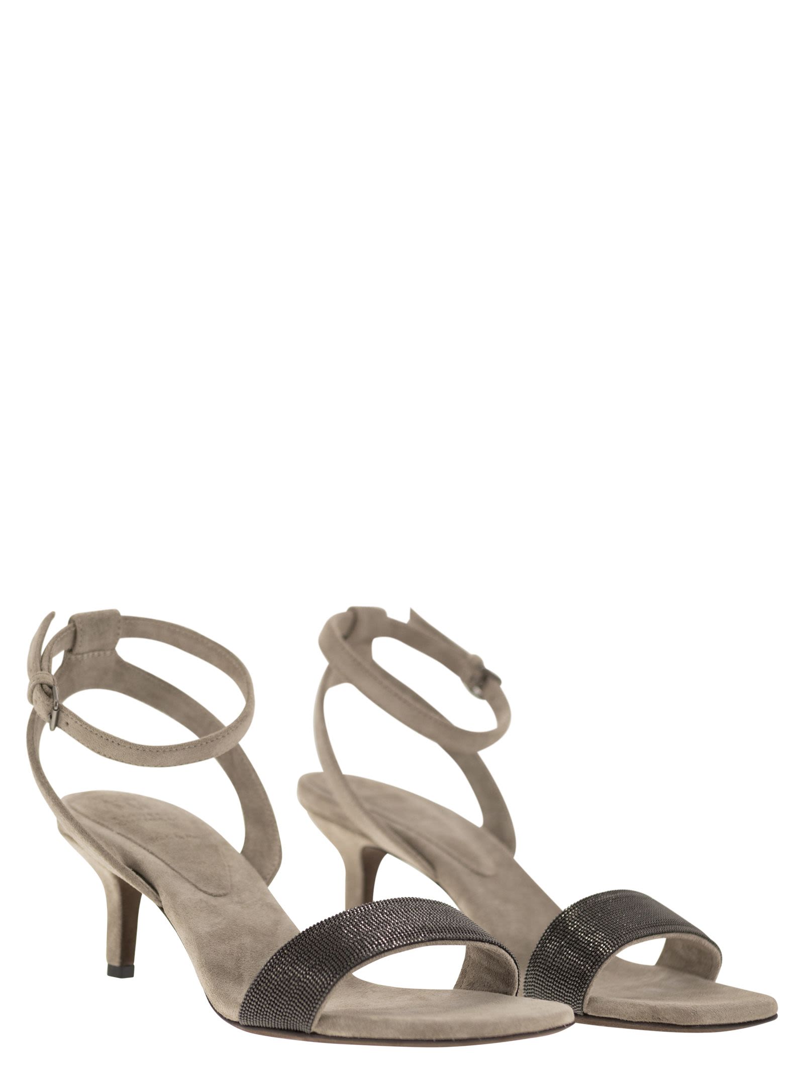 Brunello Cucinelli Women Suede Sandals With Precious Insert BRUNELLO CUCINELLI