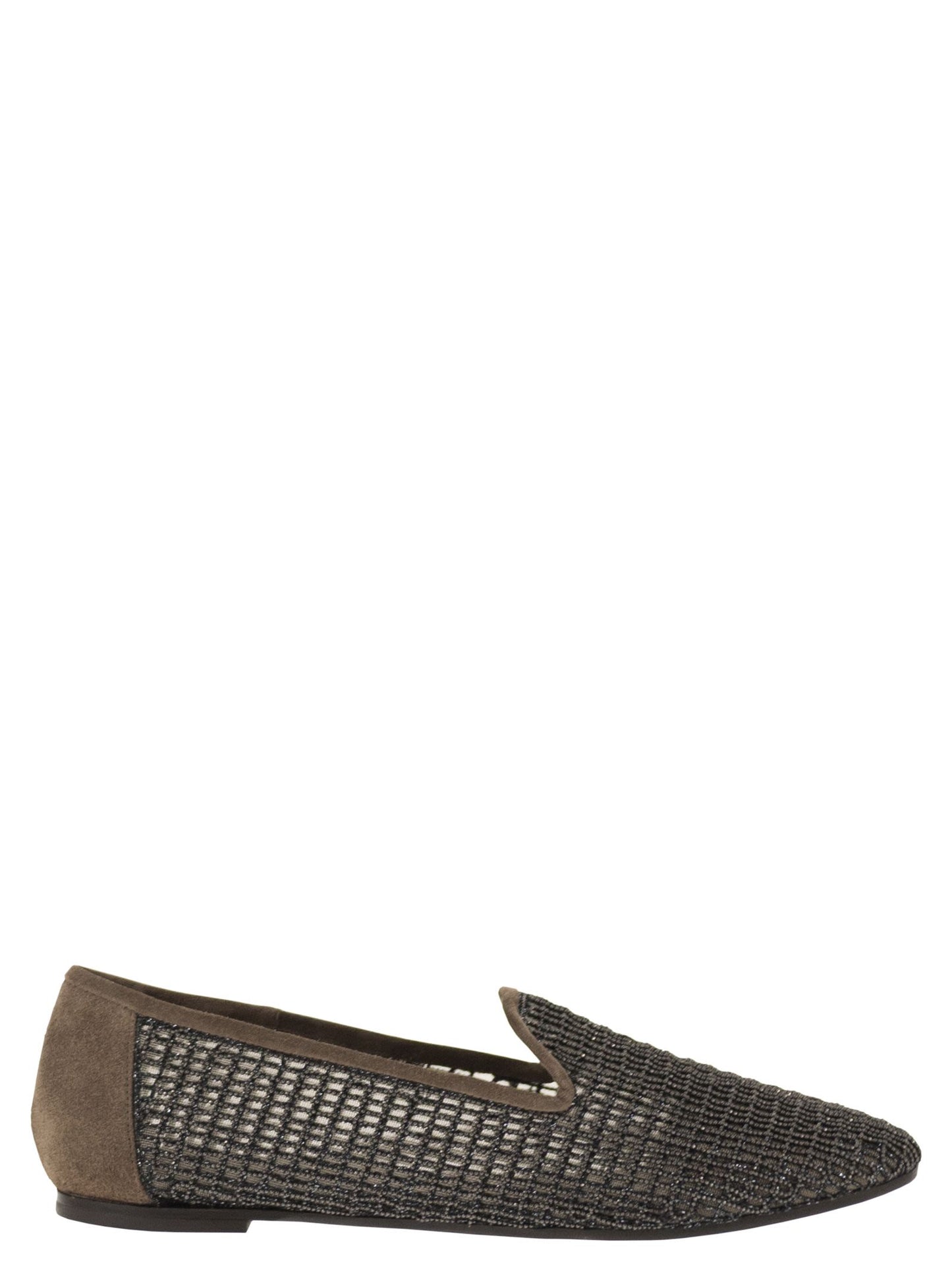Brunello Cucinelli Women Suede Flats With Precious Net Embroidery BRUNELLO CUCINELLI