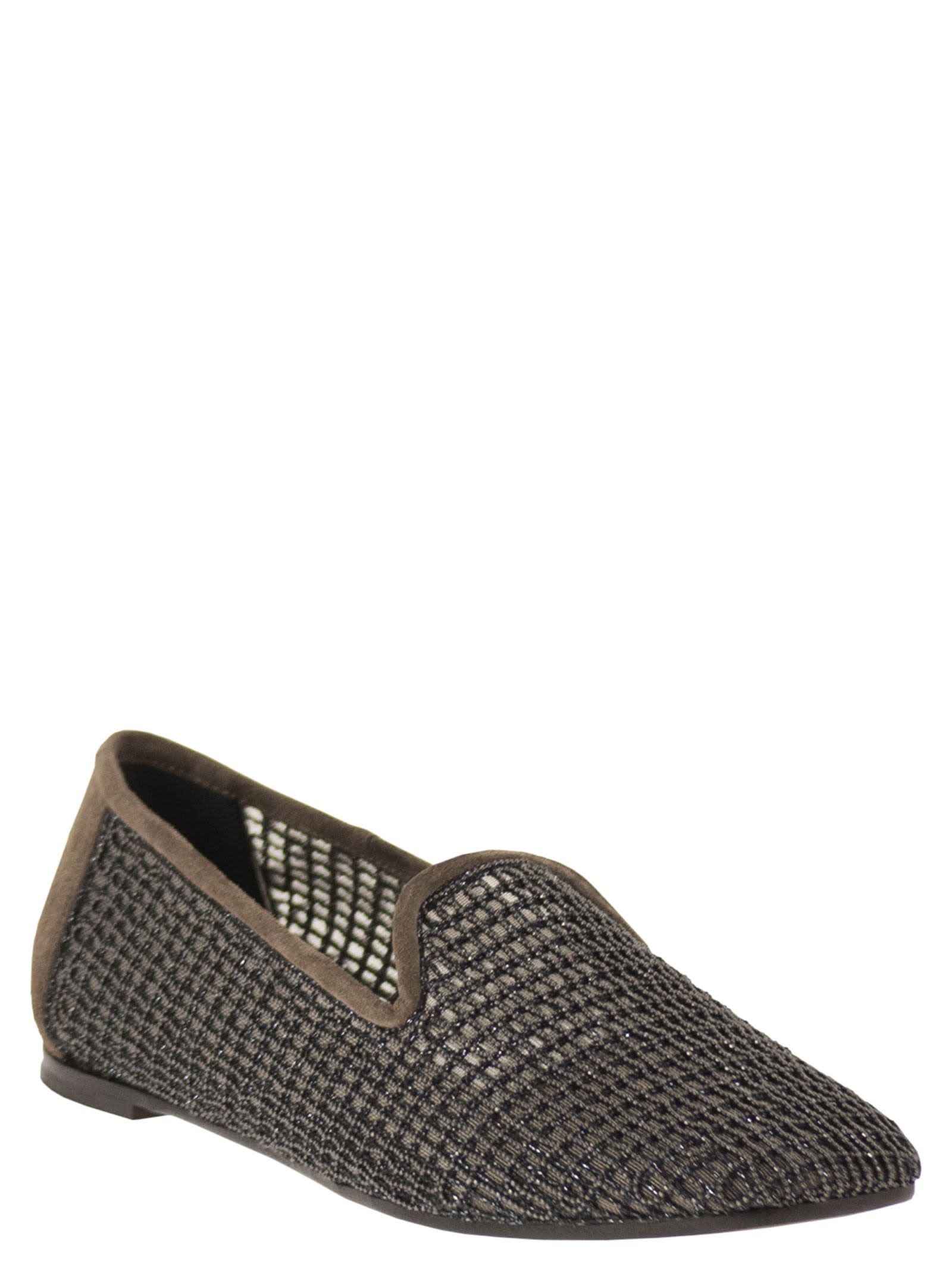 Brunello Cucinelli Women Suede Flats With Precious Net Embroidery BRUNELLO CUCINELLI