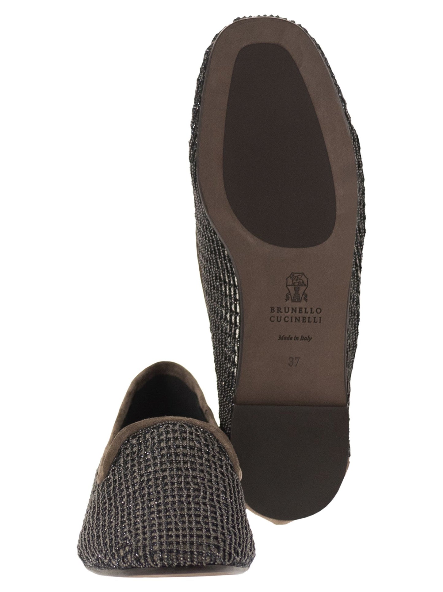 Brunello Cucinelli Women Suede Flats With Precious Net Embroidery BRUNELLO CUCINELLI
