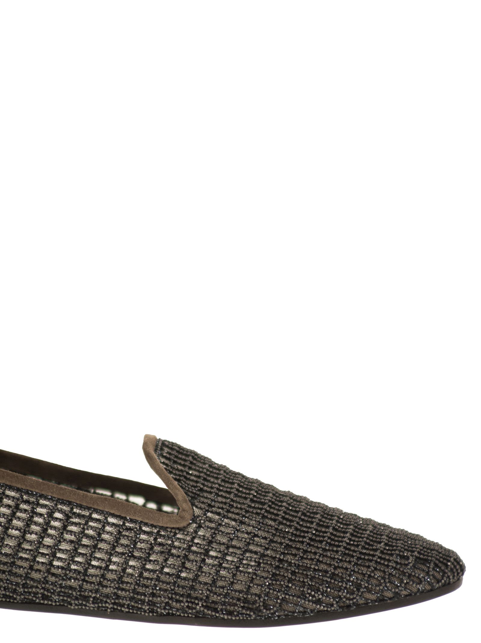 Brunello Cucinelli Women Suede Flats With Precious Net Embroidery BRUNELLO CUCINELLI