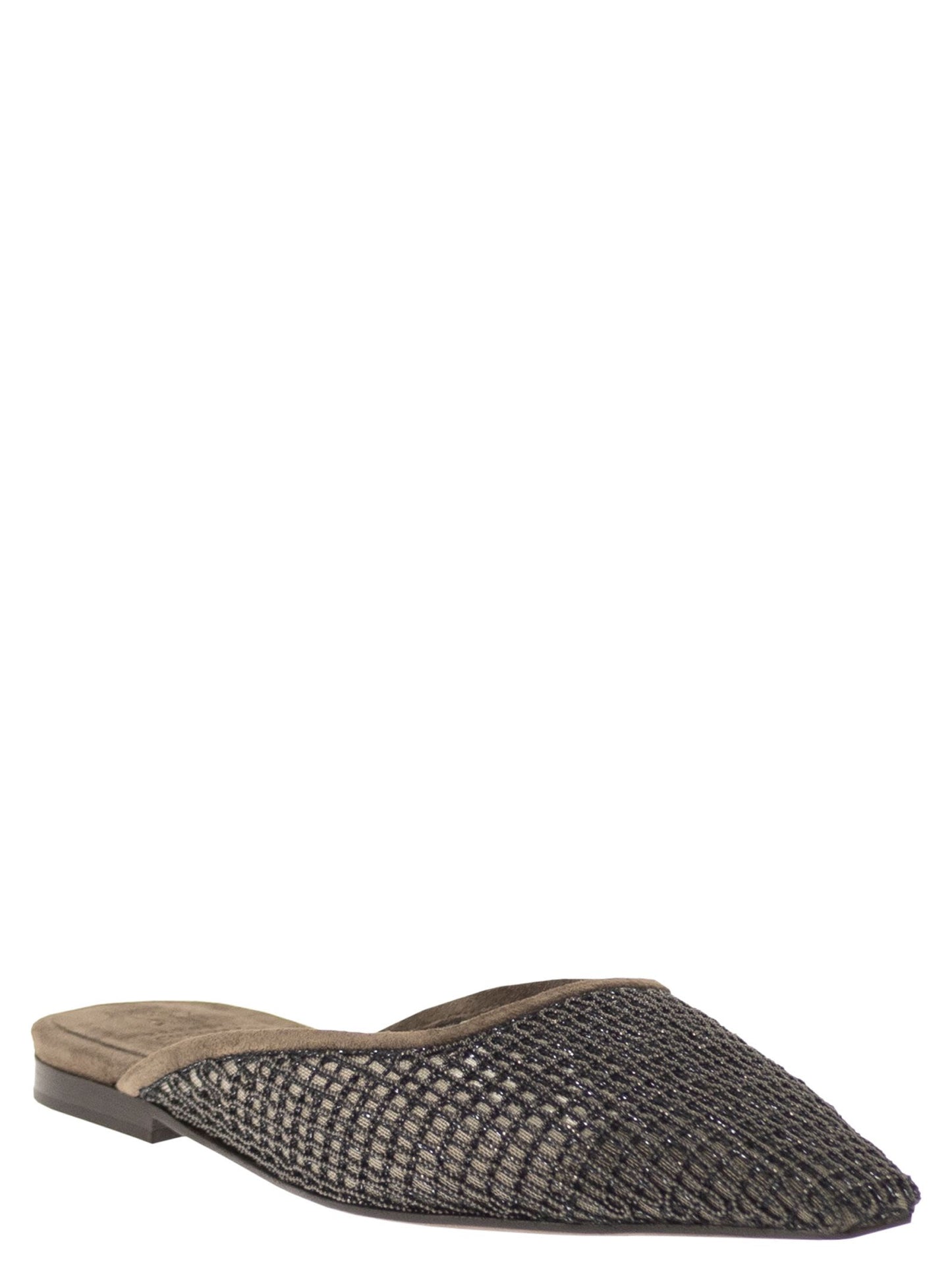 Brunello Cucinelli Women Suede Mules With Precious Net Embroidery BRUNELLO CUCINELLI