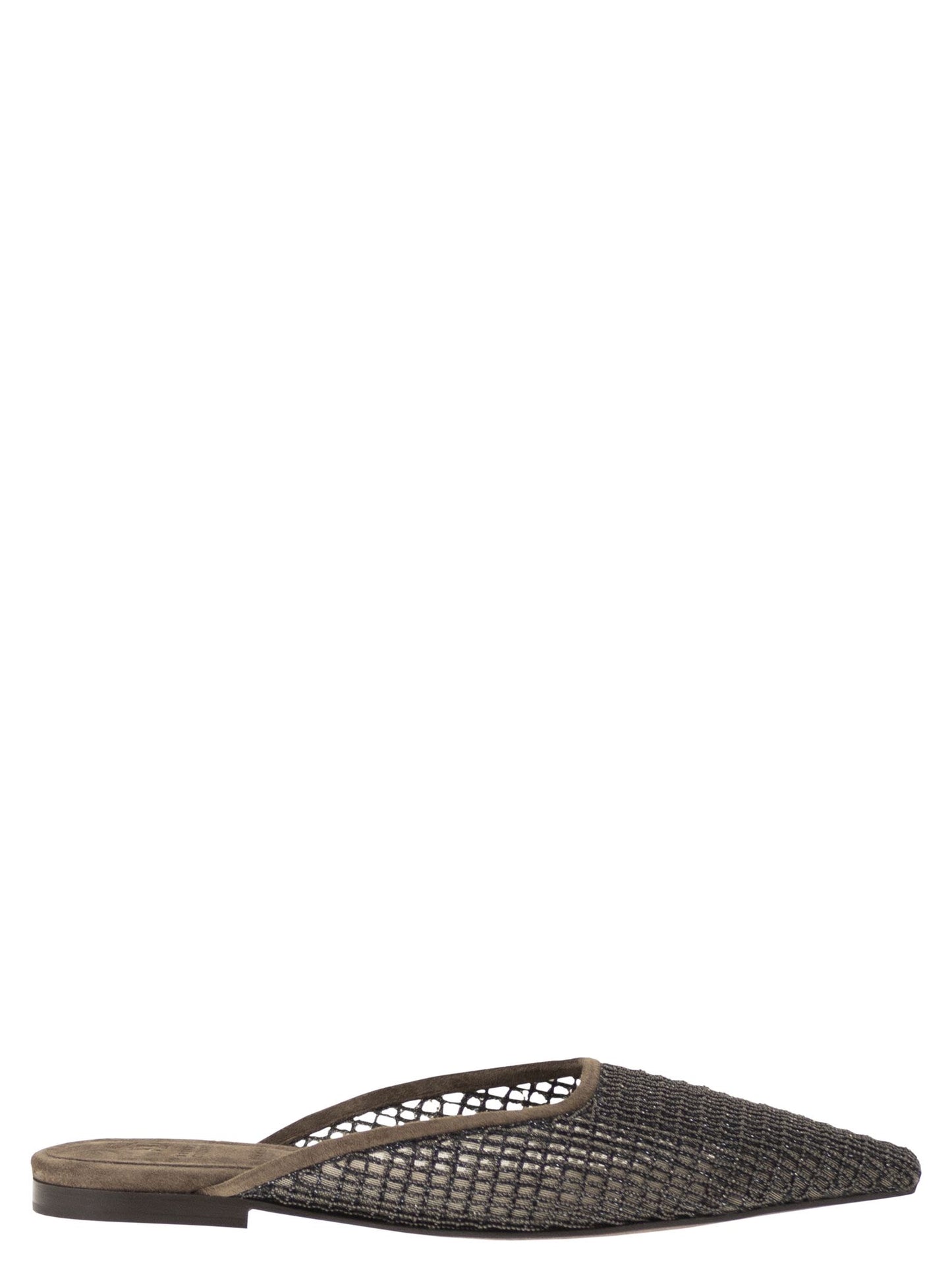 Brunello Cucinelli Women Suede Mules With Precious Net Embroidery BRUNELLO CUCINELLI