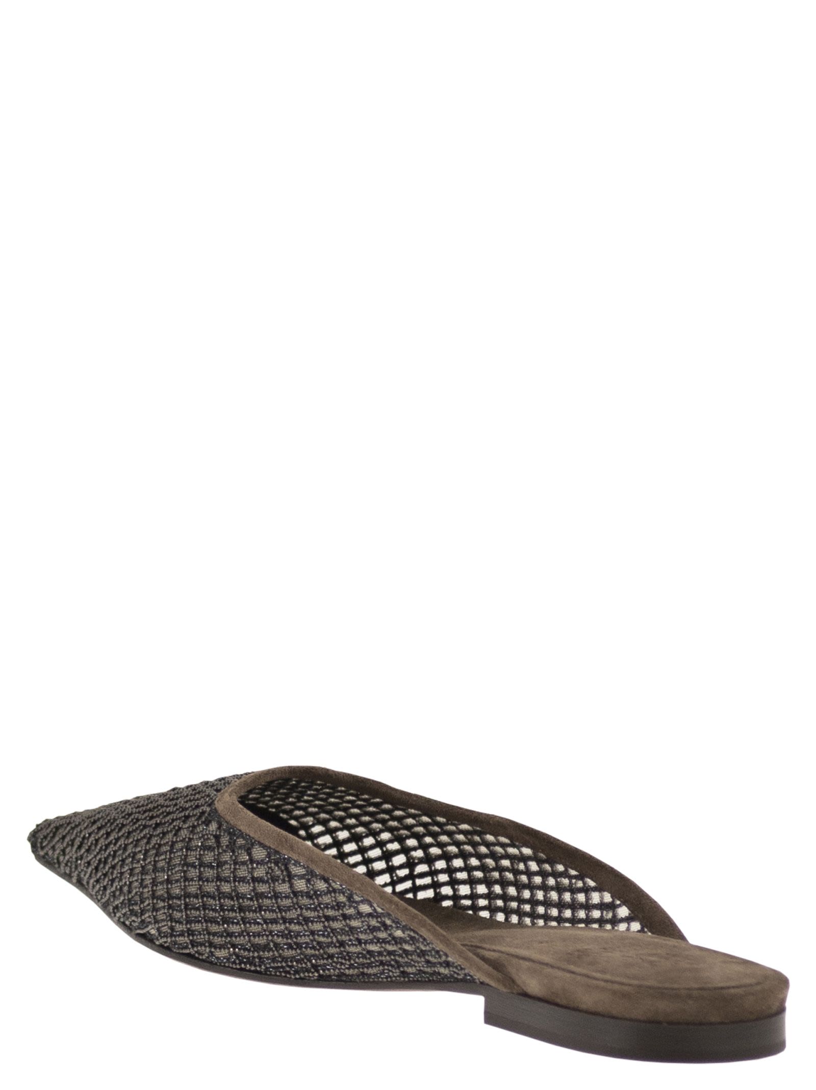Brunello Cucinelli Women Suede Mules With Precious Net Embroidery BRUNELLO CUCINELLI