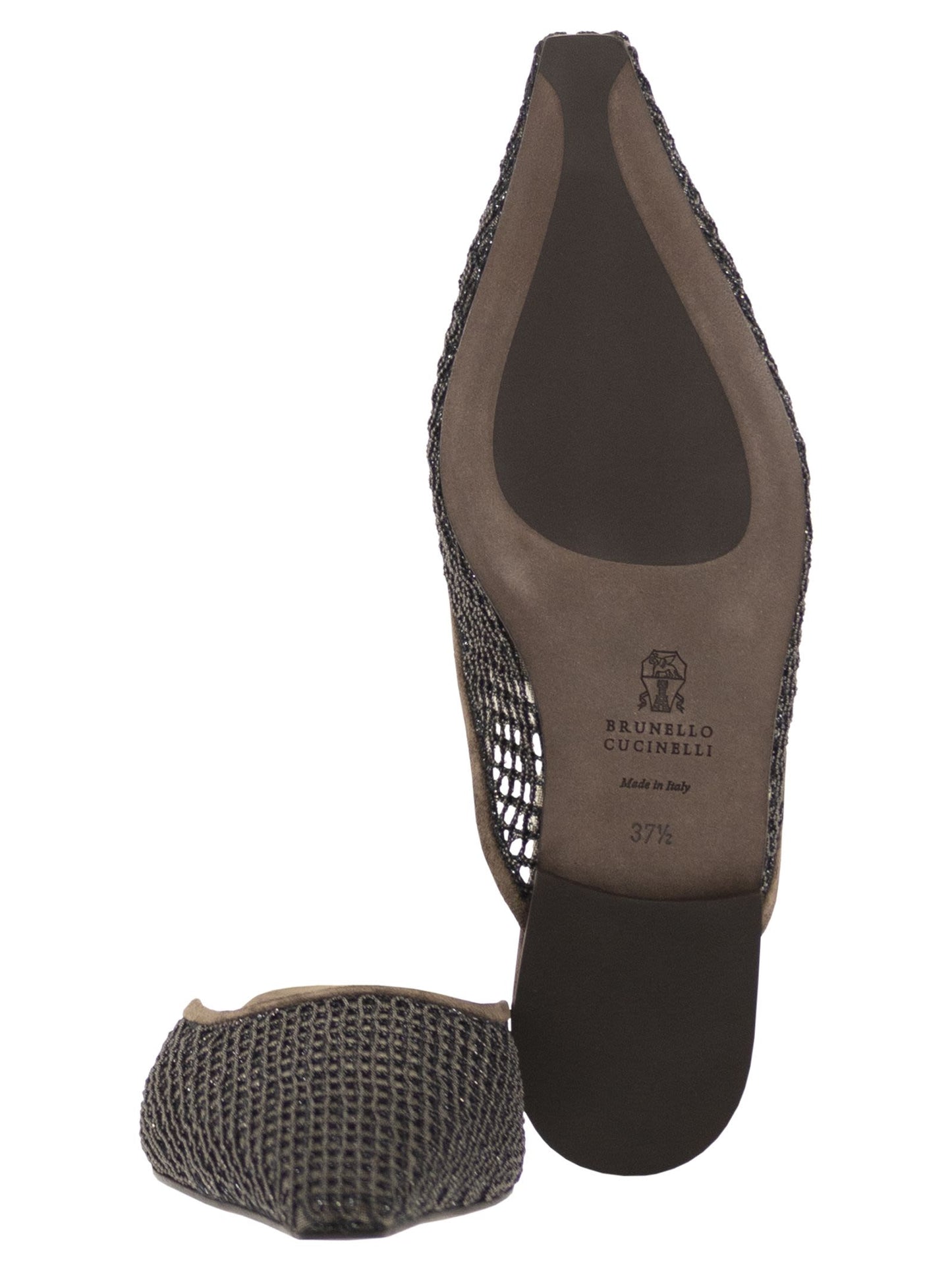 Brunello Cucinelli Women Suede Mules With Precious Net Embroidery BRUNELLO CUCINELLI