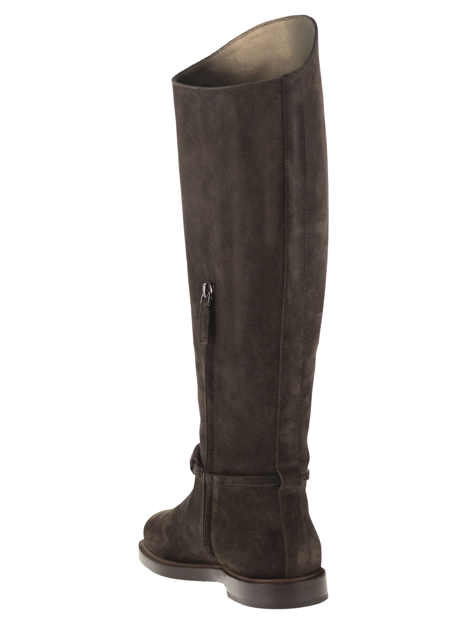 Brunello Cucinelli Women Suede Leather Knee-High Boots With Monili Detail BRUNELLO CUCINELLI