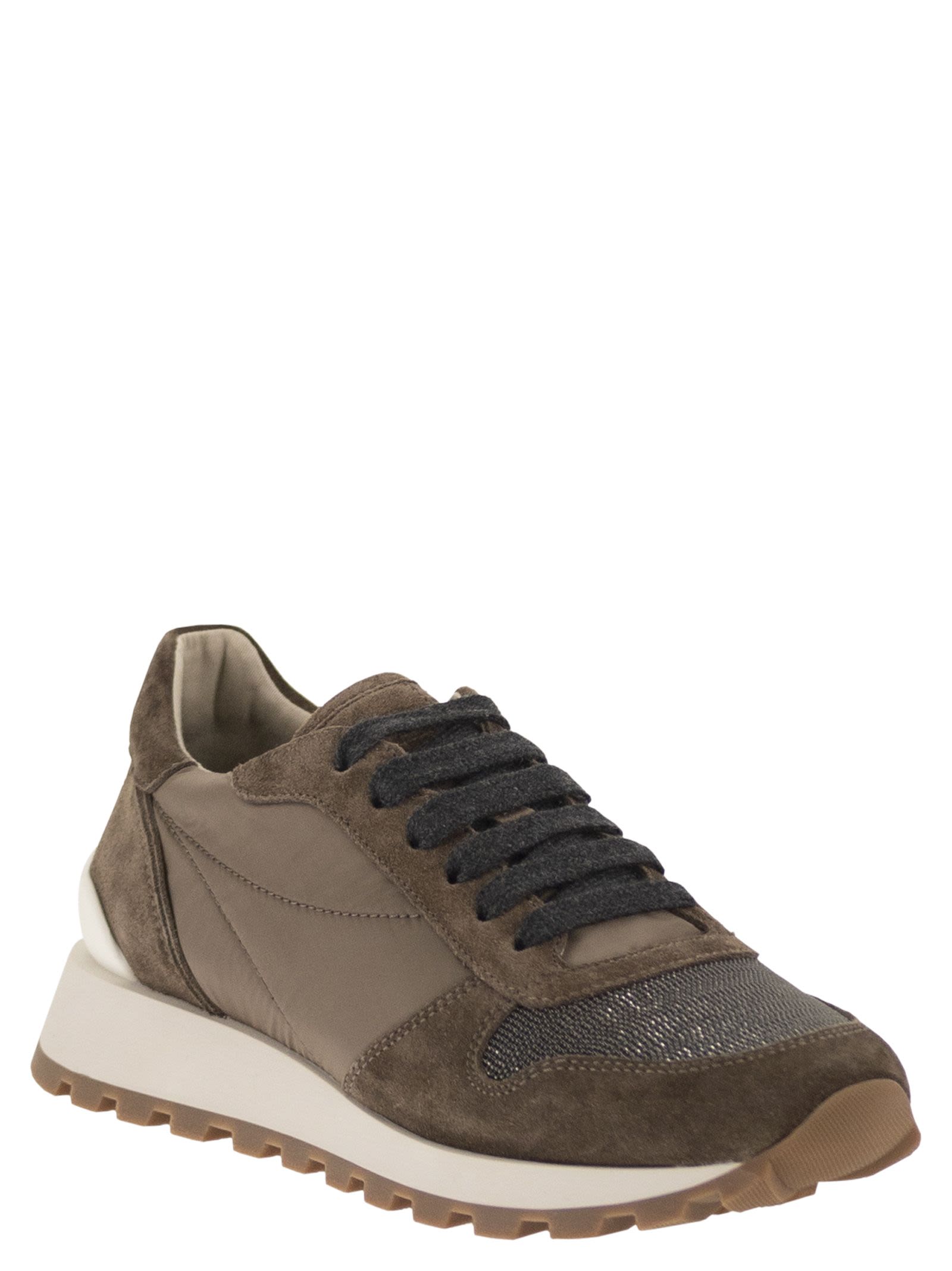 Brunello Cucinelli Women Suede And Techno Fabric Runners With Precious Toe BRUNELLO CUCINELLI