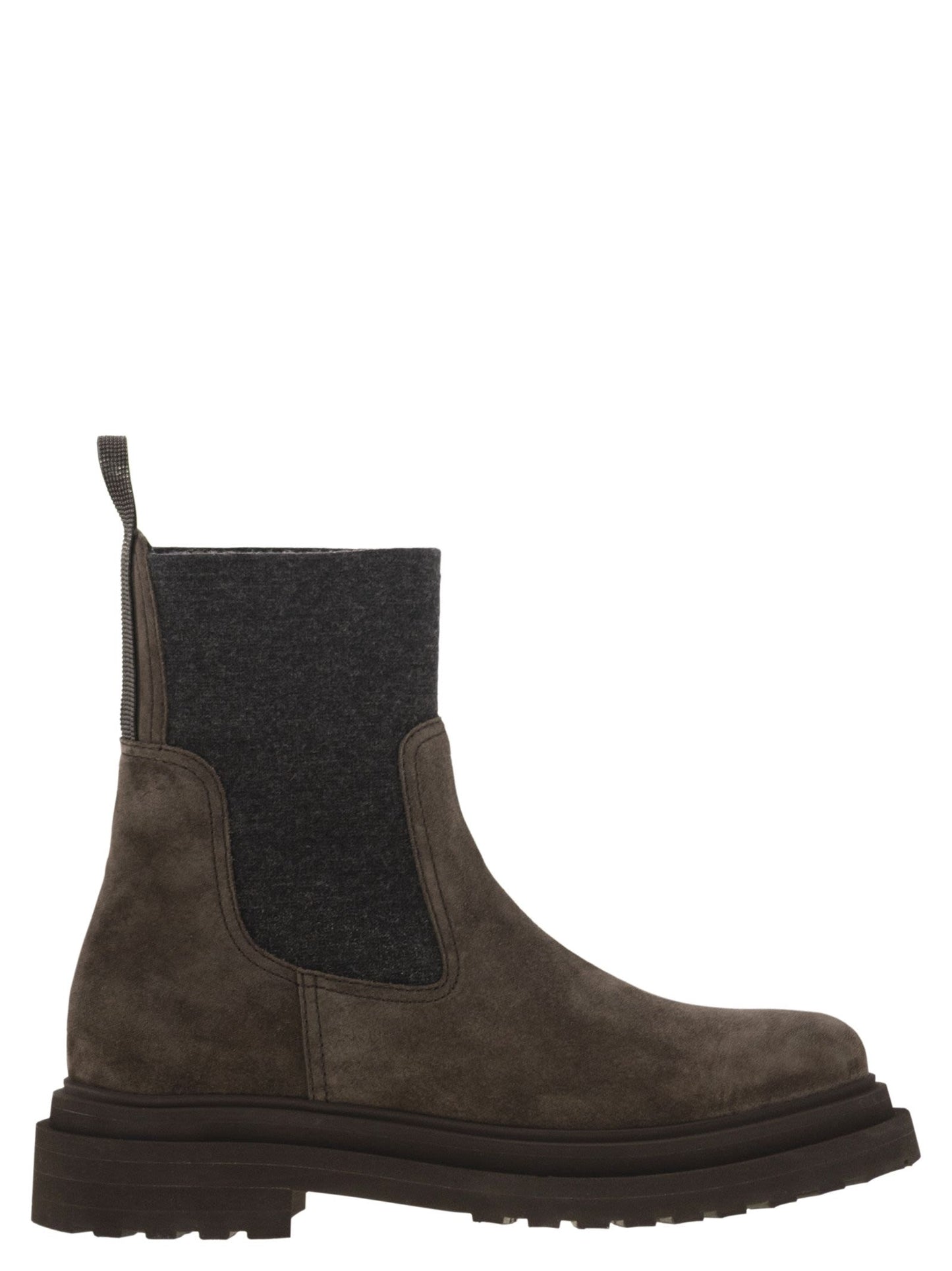 Brunello Cucinelli Women Suede Boot With Knitted Insert And Precious Loop Detail BRUNELLO CUCINELLI
