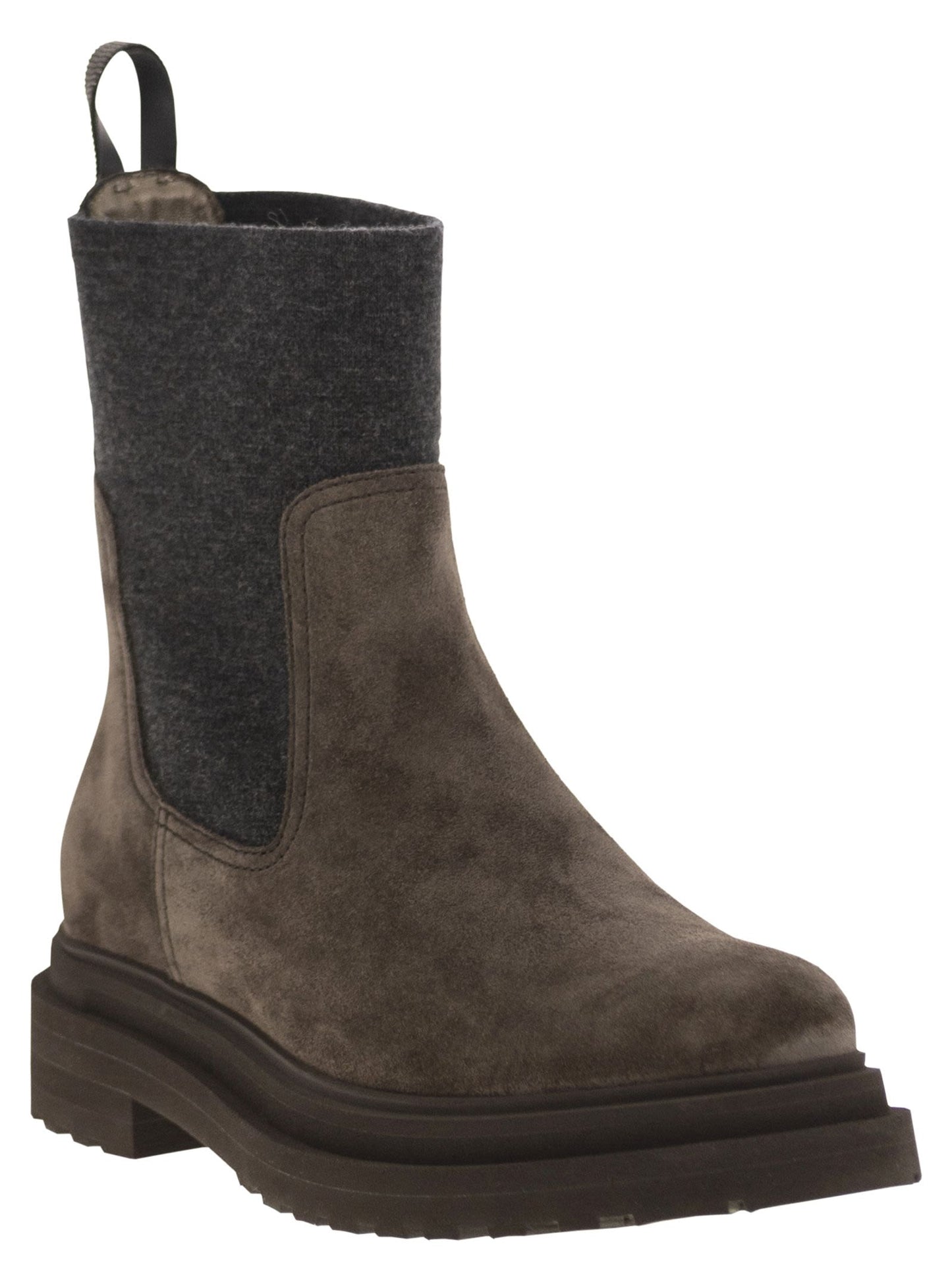 Brunello Cucinelli Women Suede Boot With Knitted Insert And Precious Loop Detail BRUNELLO CUCINELLI