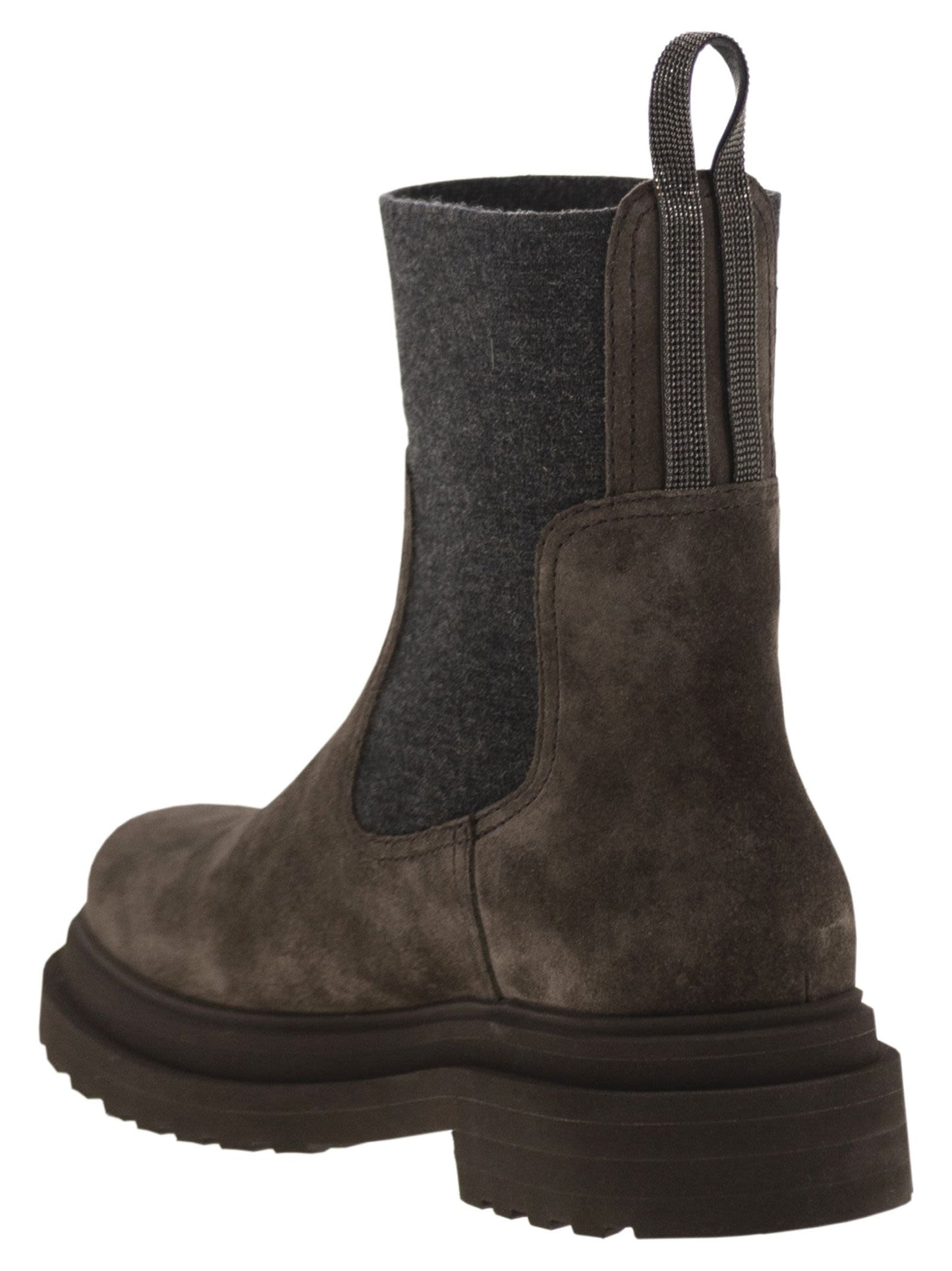 Brunello Cucinelli Women Suede Boot With Knitted Insert And Precious Loop Detail BRUNELLO CUCINELLI