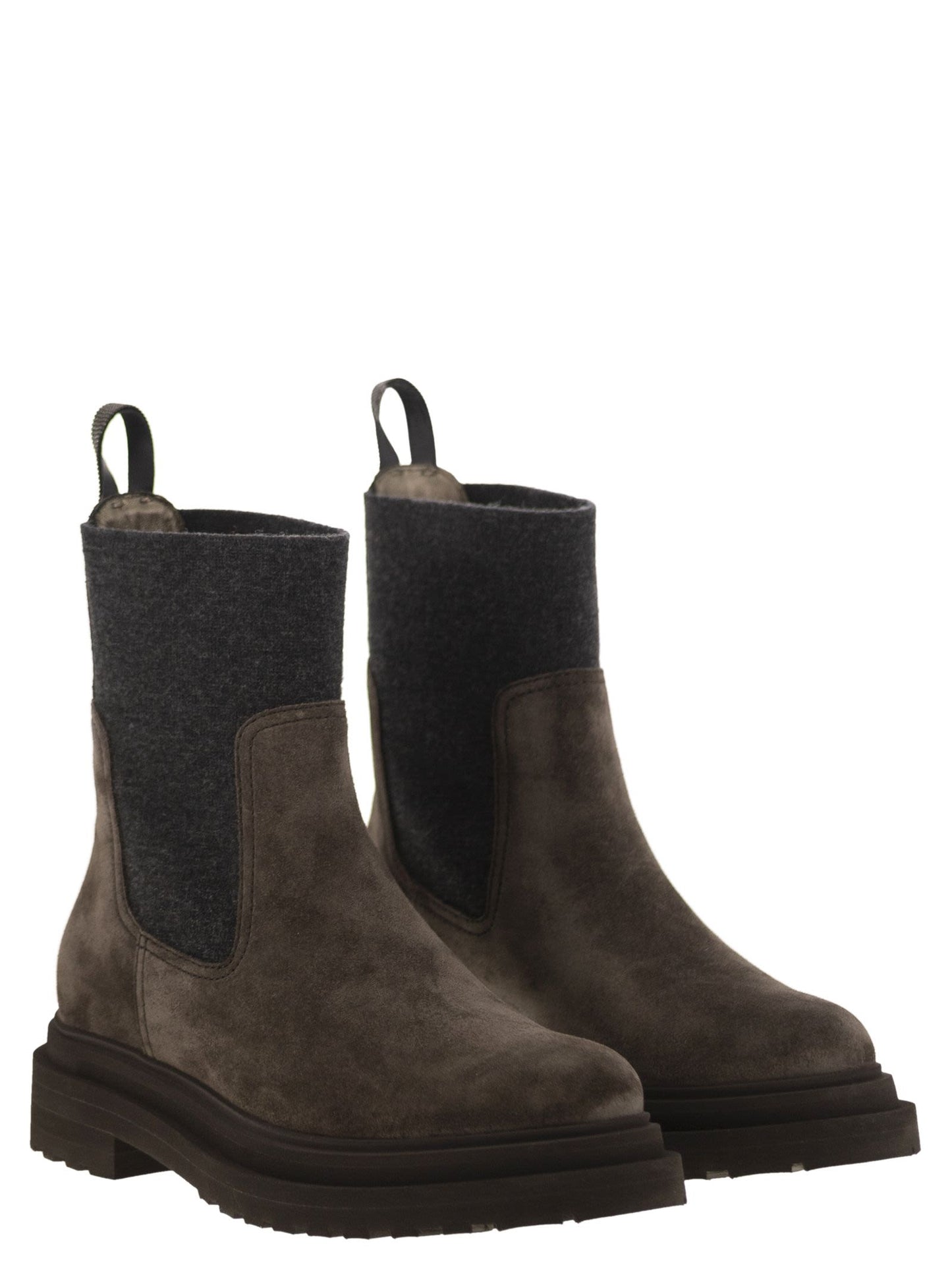 Brunello Cucinelli Women Suede Boot With Knitted Insert And Precious Loop Detail BRUNELLO CUCINELLI