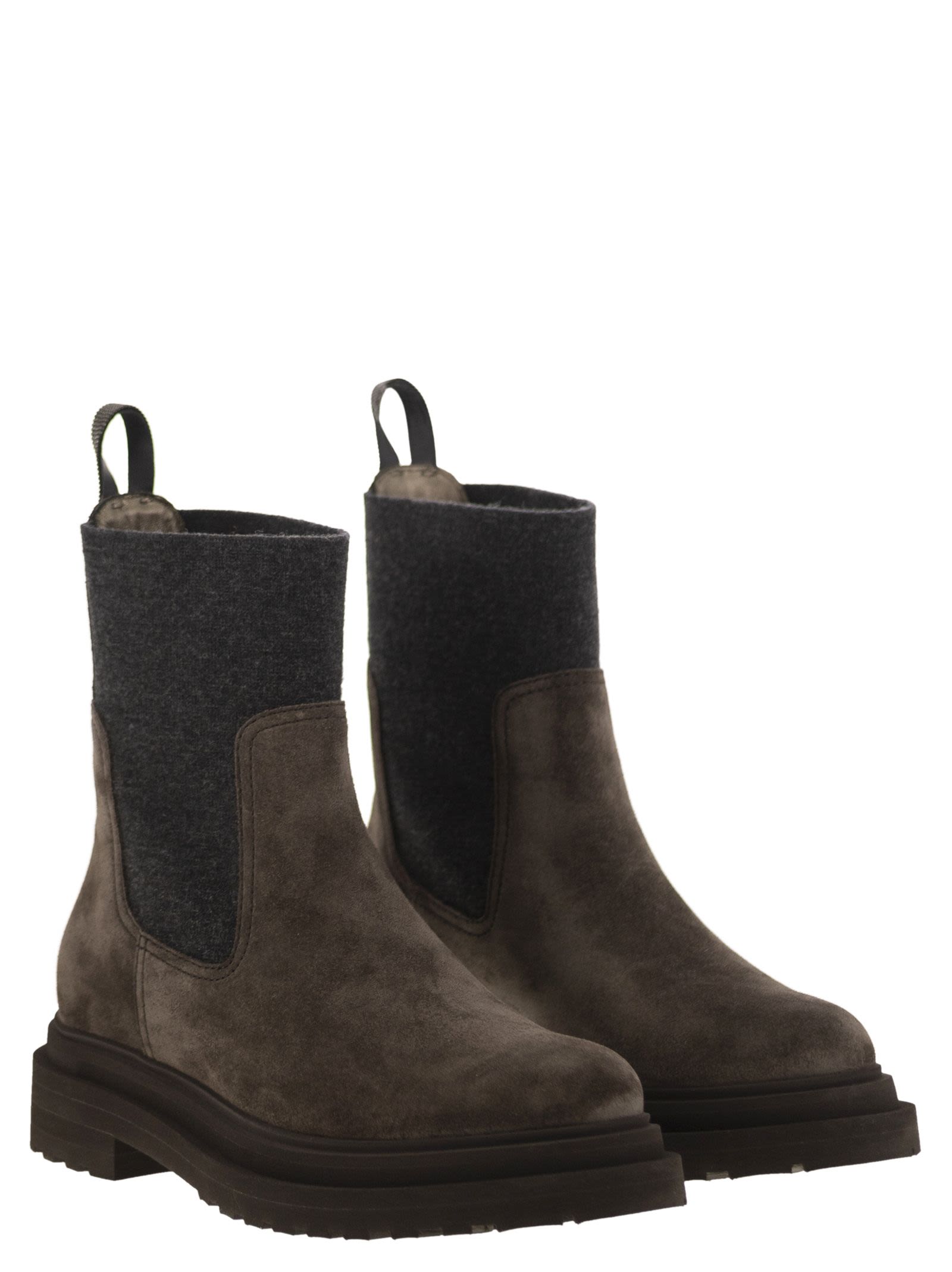 Brunello Cucinelli Women Suede Boot With Knitted Insert And Precious Loop Detail BRUNELLO CUCINELLI