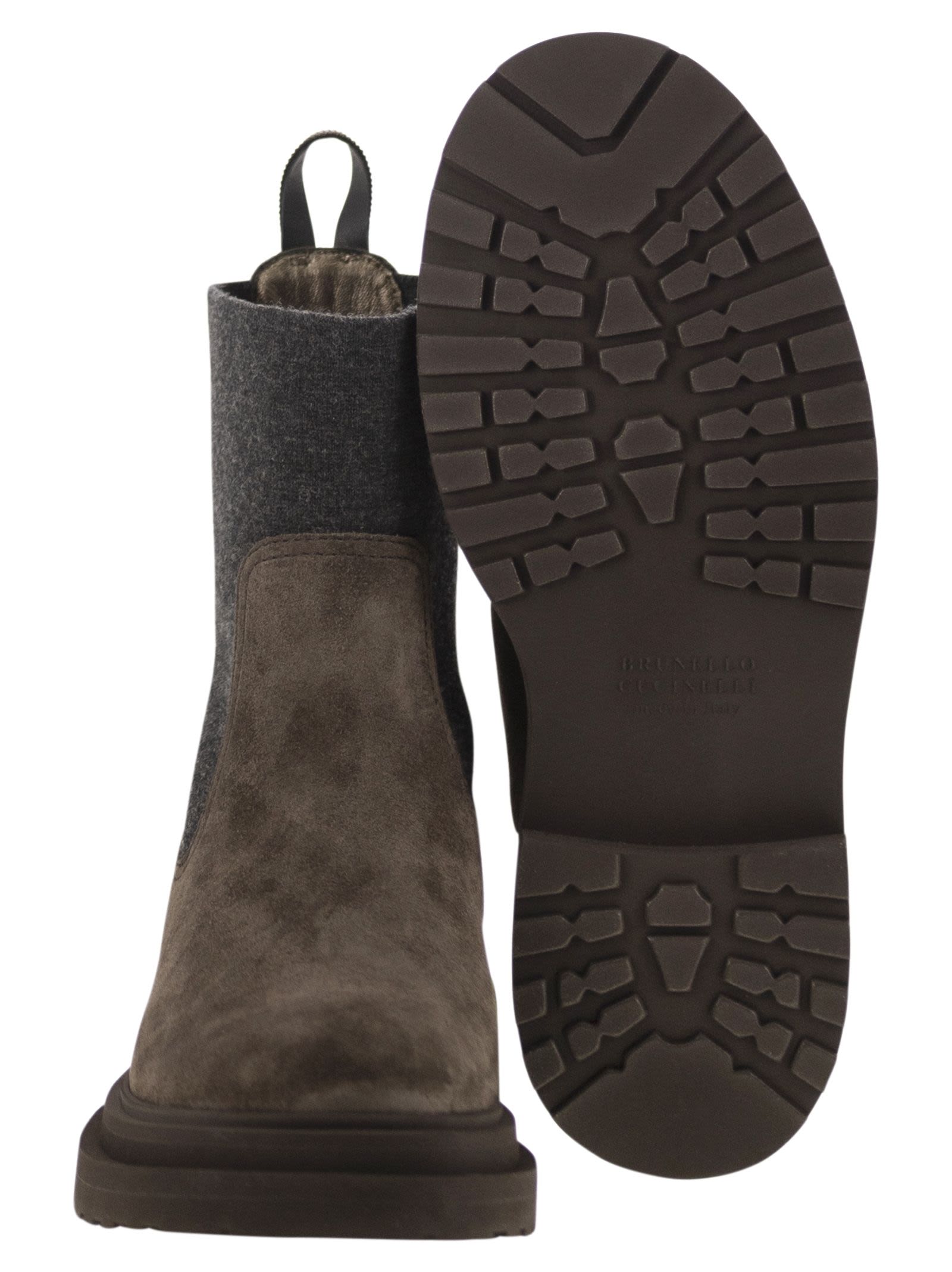 Brunello Cucinelli Women Suede Boot With Knitted Insert And Precious Loop Detail BRUNELLO CUCINELLI