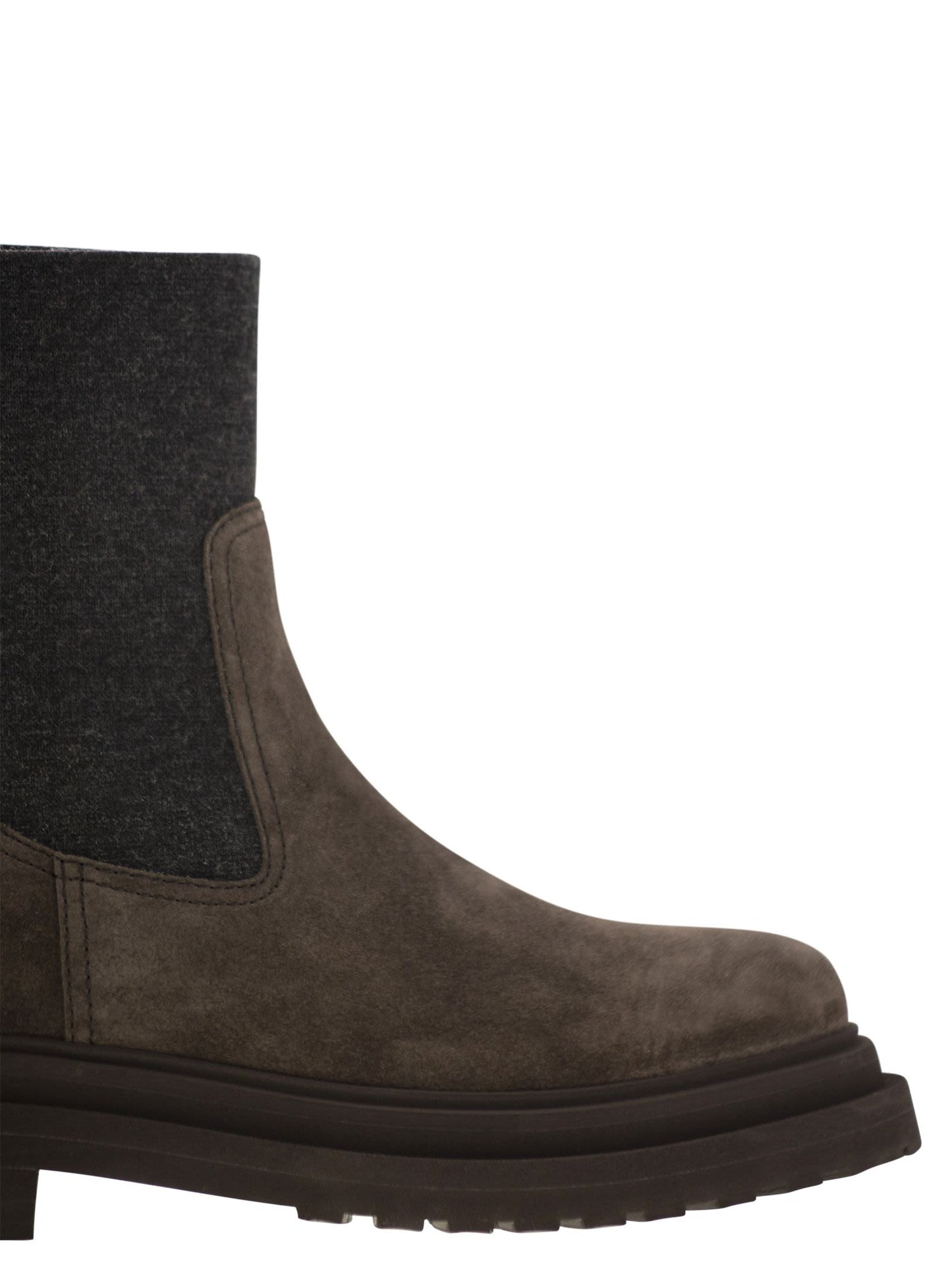 Brunello Cucinelli Women Suede Boot With Knitted Insert And Precious Loop Detail BRUNELLO CUCINELLI