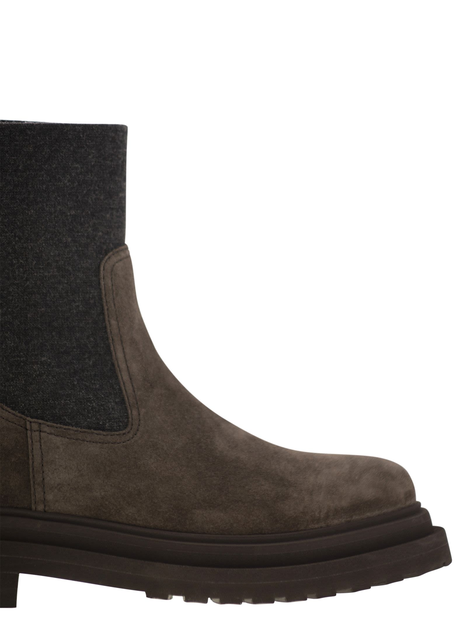 Brunello Cucinelli Women Suede Boot With Knitted Insert And Precious Loop Detail BRUNELLO CUCINELLI