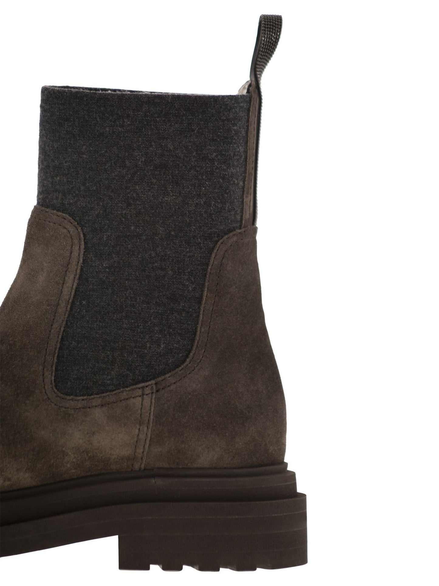 Brunello Cucinelli Women Suede Boot With Knitted Insert And Precious Loop Detail BRUNELLO CUCINELLI