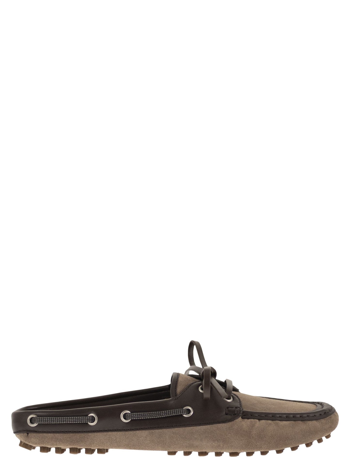 Brunello Cucinelli Women Suede Sabot Loafers With Jewellery BRUNELLO CUCINELLI