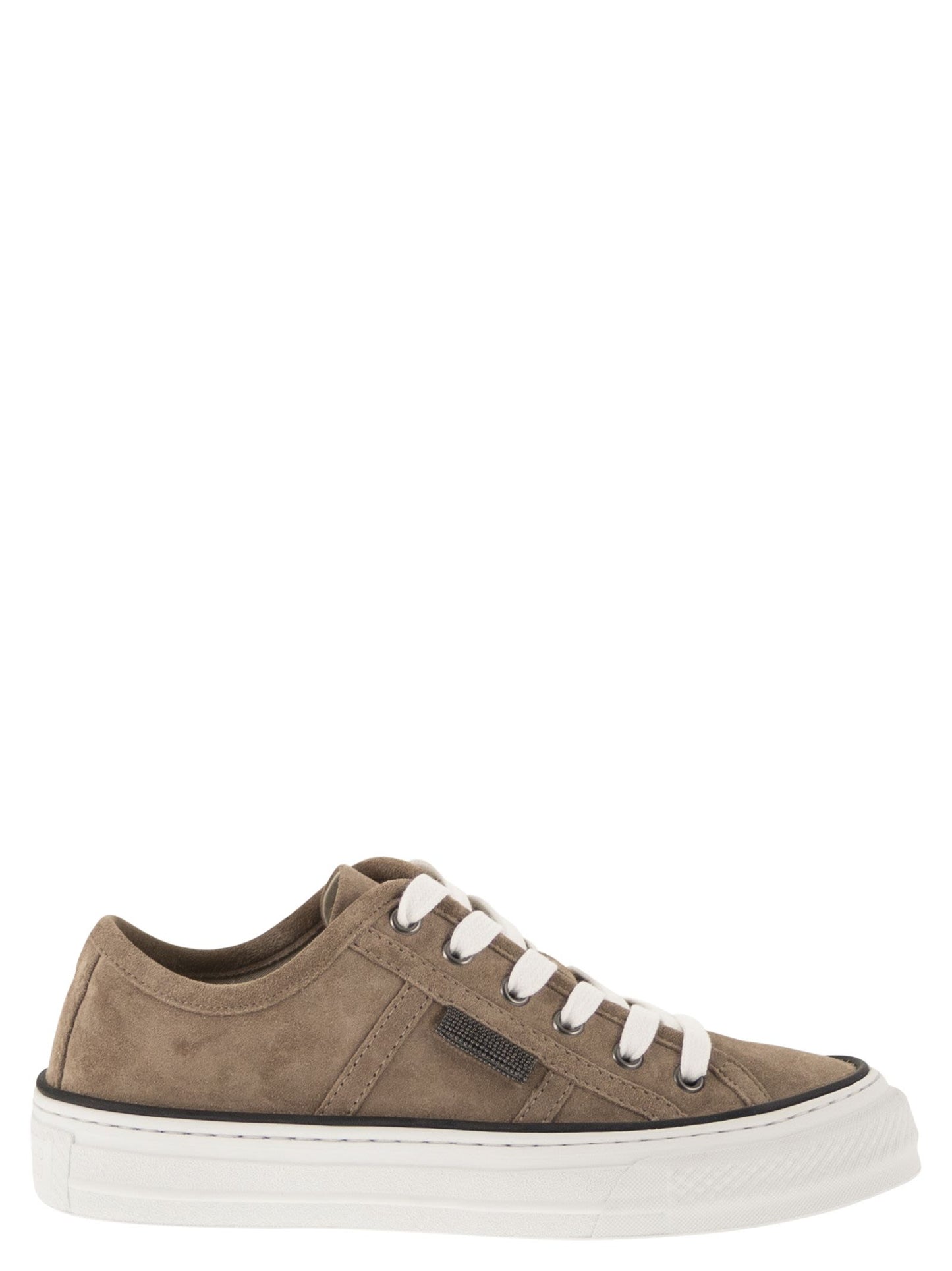 Brunello Cucinelli Women Suede Trainers With Shiny Tab BRUNELLO CUCINELLI