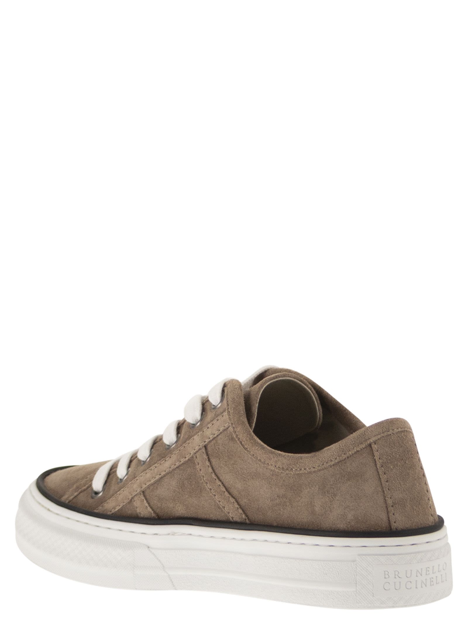 Brunello Cucinelli Women Suede Trainers With Shiny Tab BRUNELLO CUCINELLI