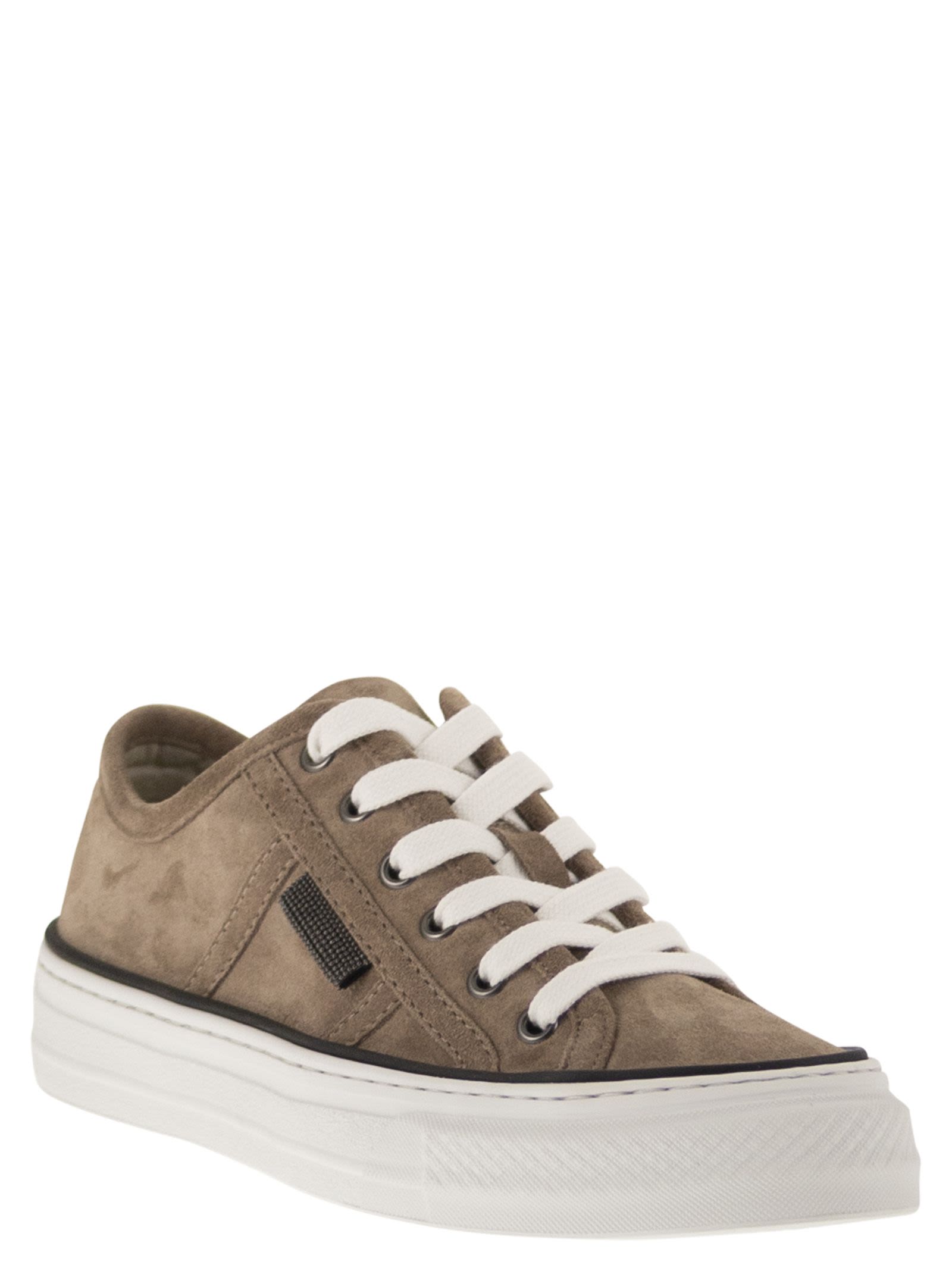 Brunello Cucinelli Women Suede Trainers With Shiny Tab BRUNELLO CUCINELLI