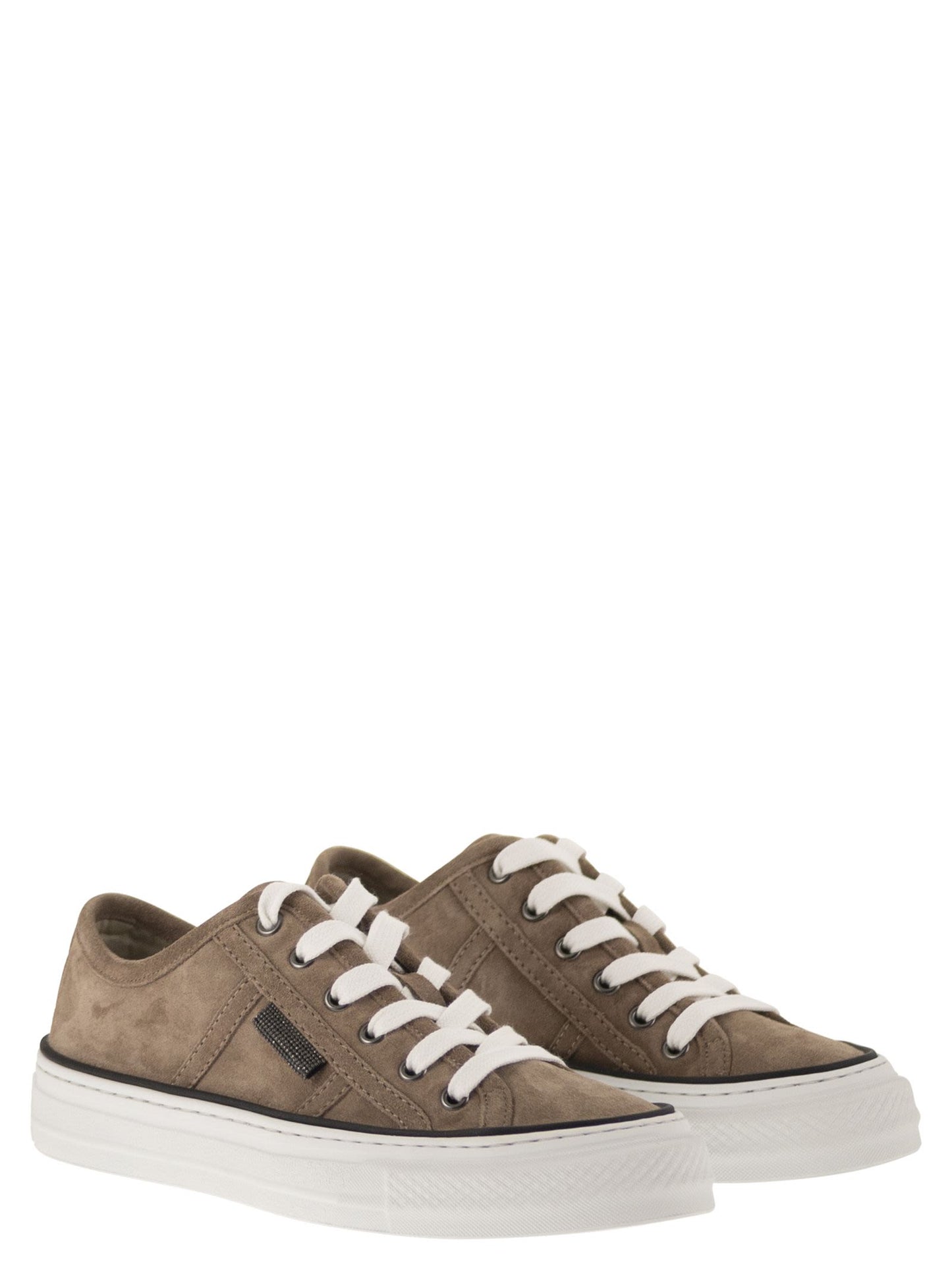 Brunello Cucinelli Women Suede Trainers With Shiny Tab BRUNELLO CUCINELLI
