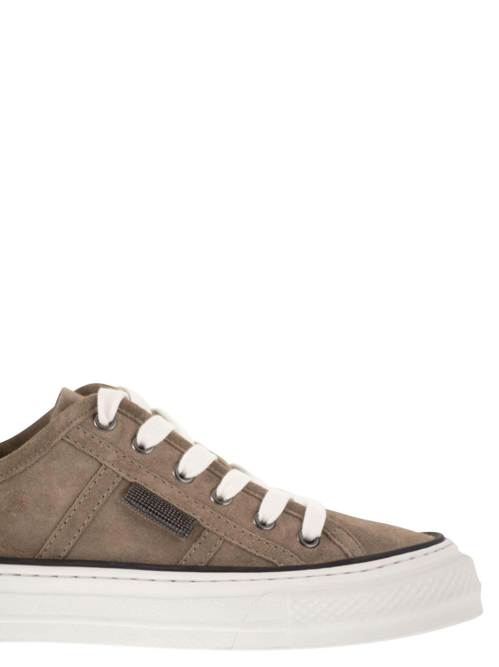 Brunello Cucinelli Women Suede Trainers With Shiny Tab BRUNELLO CUCINELLI