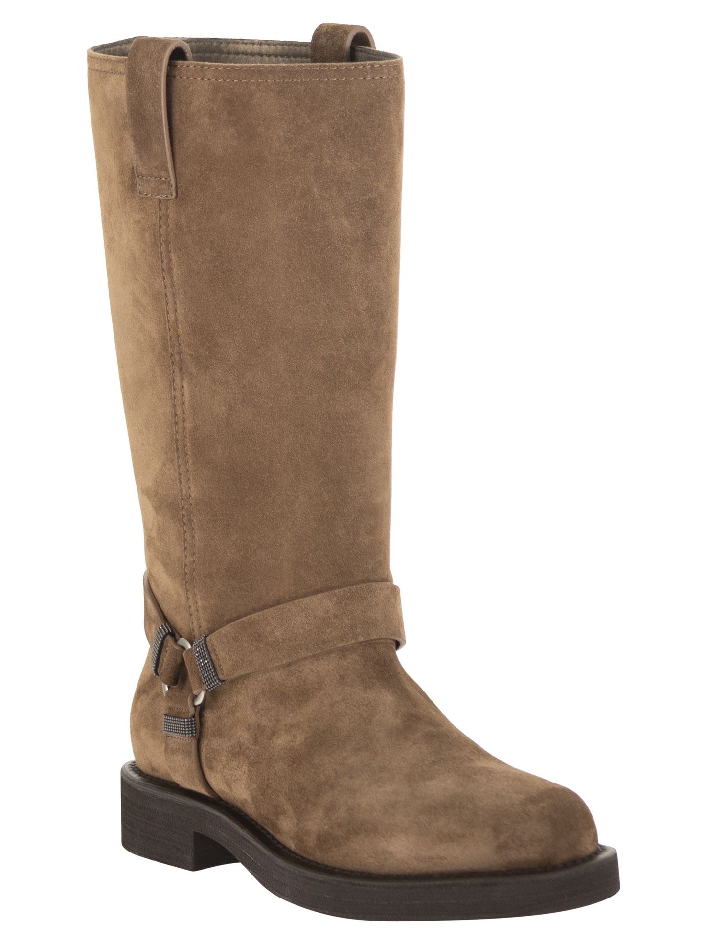 Brunello Cucinelli Women Suede Boots With Harness Strap And Ring Detail BRUNELLO CUCINELLI
