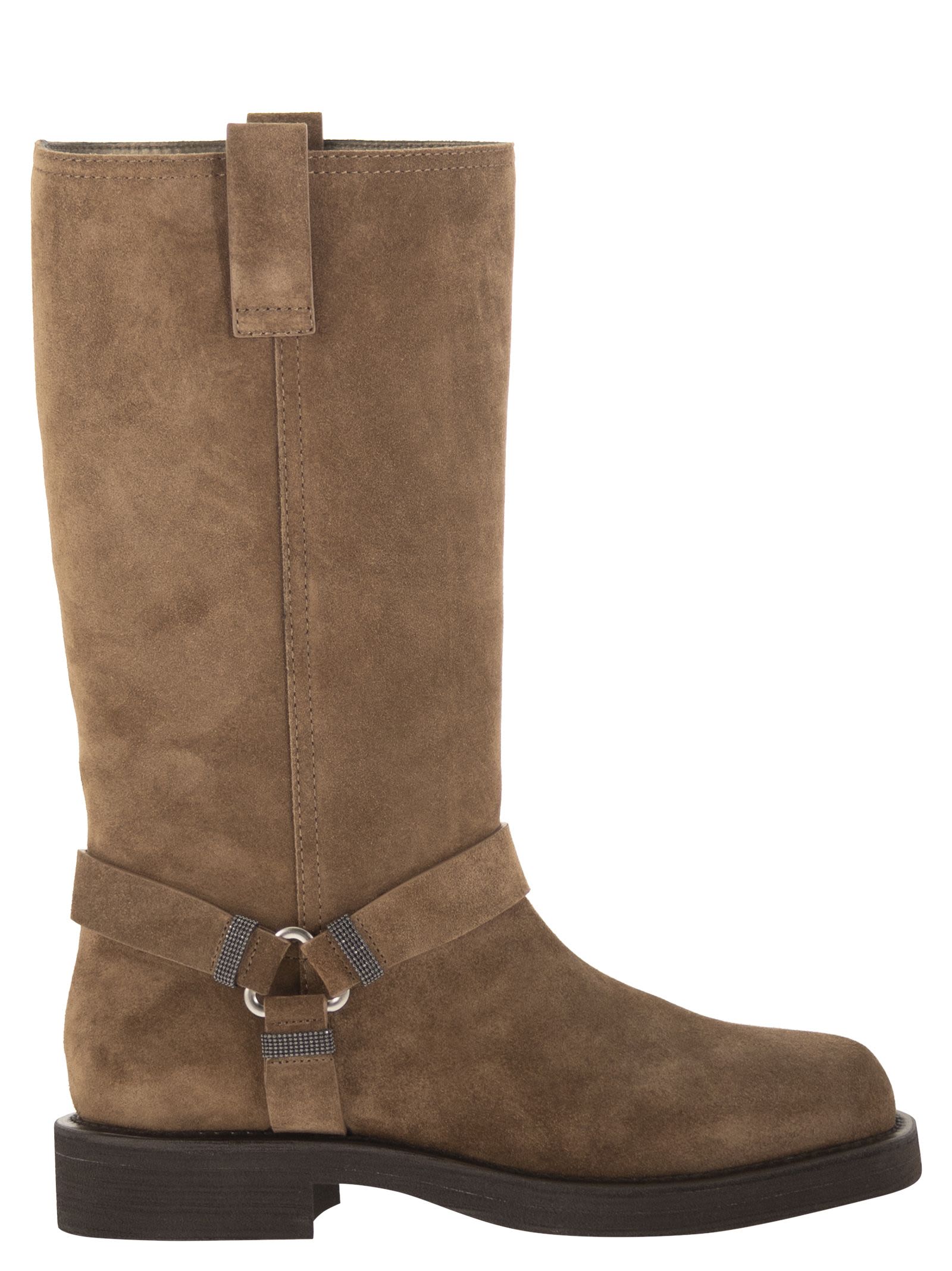 Brunello Cucinelli Women Suede Boots With Harness Strap And Ring Detail BRUNELLO CUCINELLI