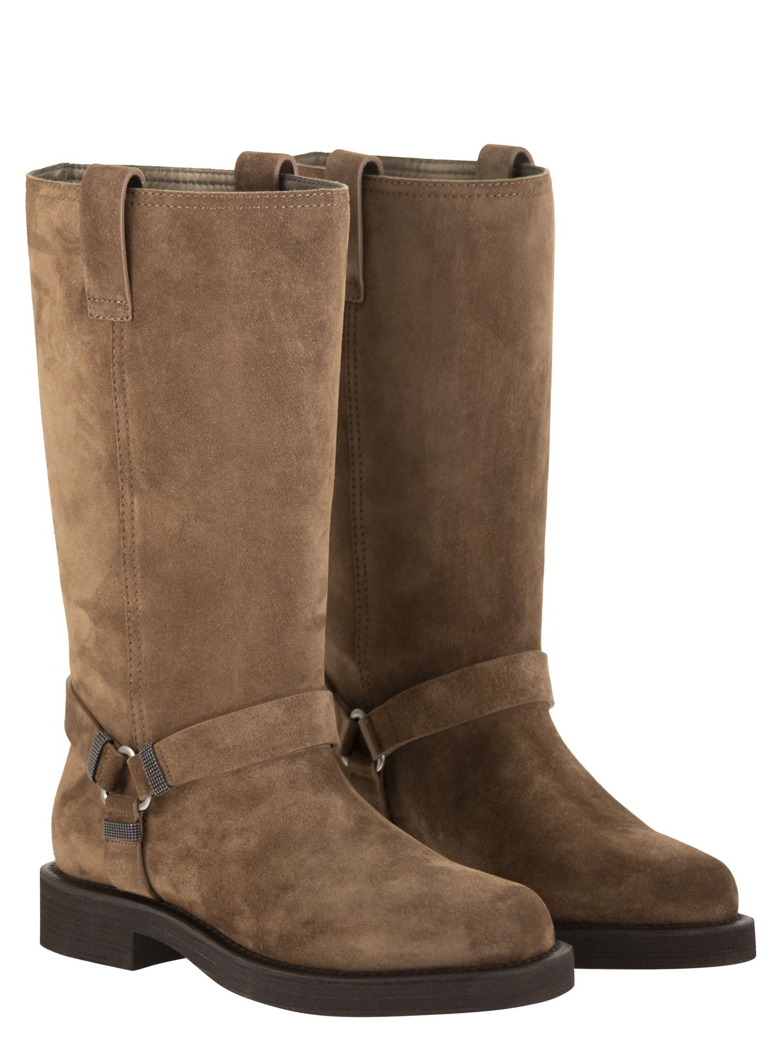 Brunello Cucinelli Women Suede Boots With Harness Strap And Ring Detail BRUNELLO CUCINELLI