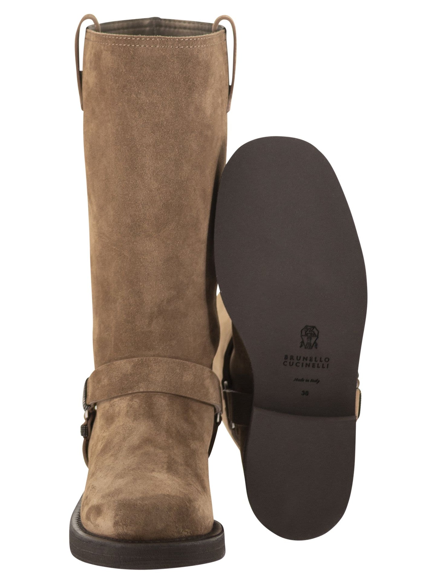 Brunello Cucinelli Women Suede Boots With Harness Strap And Ring Detail BRUNELLO CUCINELLI