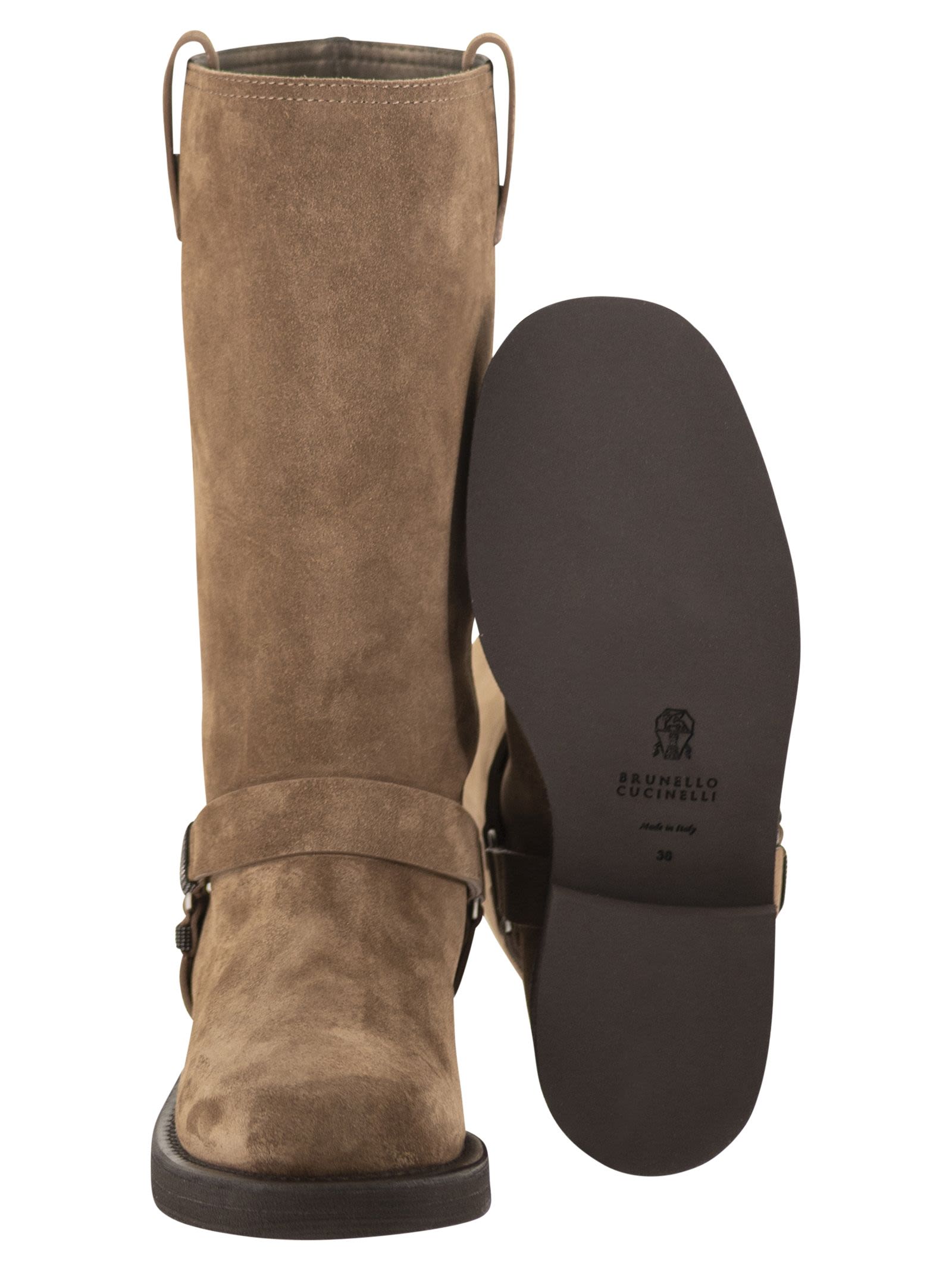 Brunello Cucinelli Women Suede Boots With Harness Strap And Ring Detail BRUNELLO CUCINELLI