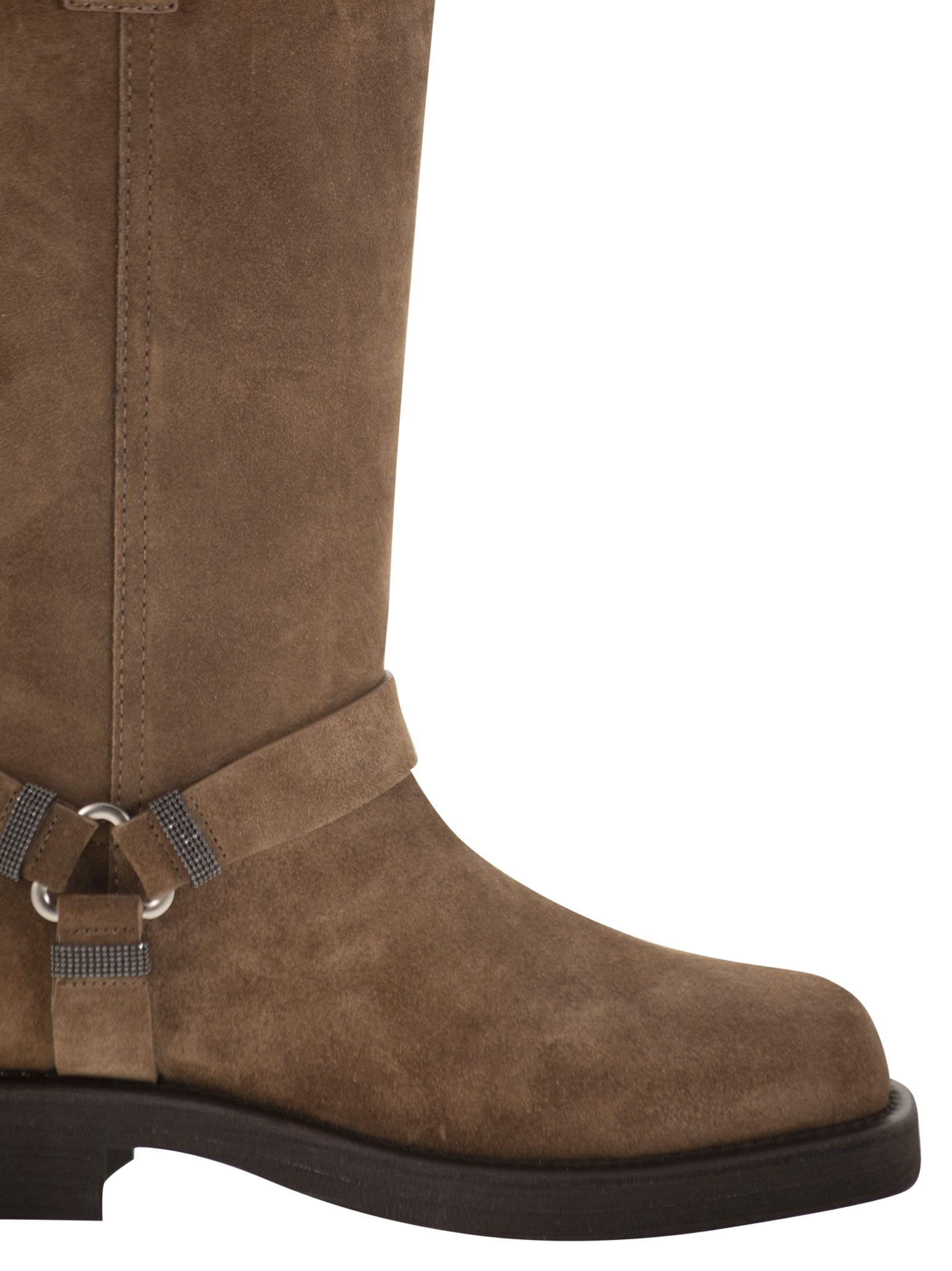 Brunello Cucinelli Women Suede Boots With Harness Strap And Ring Detail BRUNELLO CUCINELLI