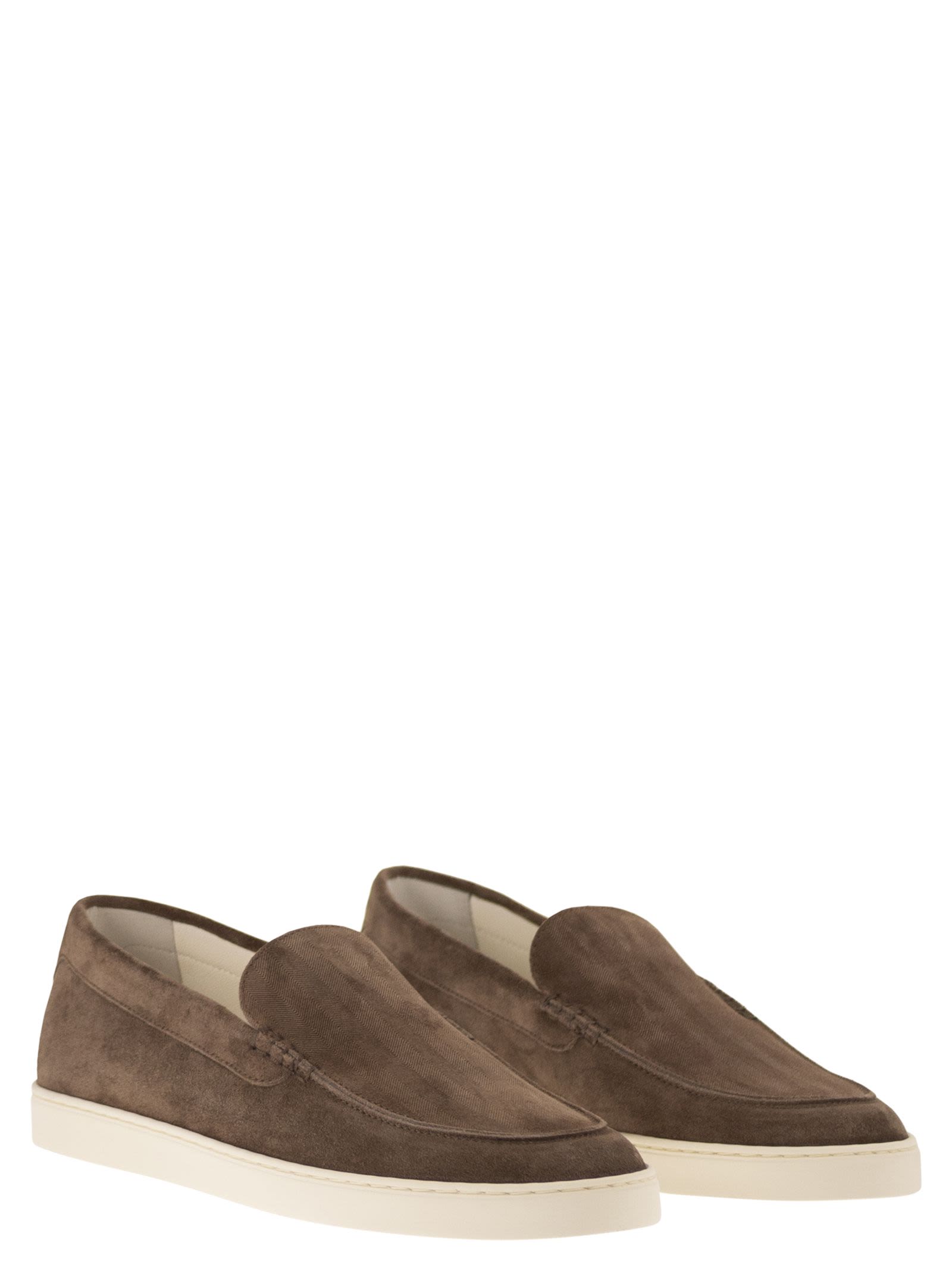 Brunello Cucinelli Men Chevron-Effect Suede Moccasin Trainers BRUNELLO CUCINELLI
