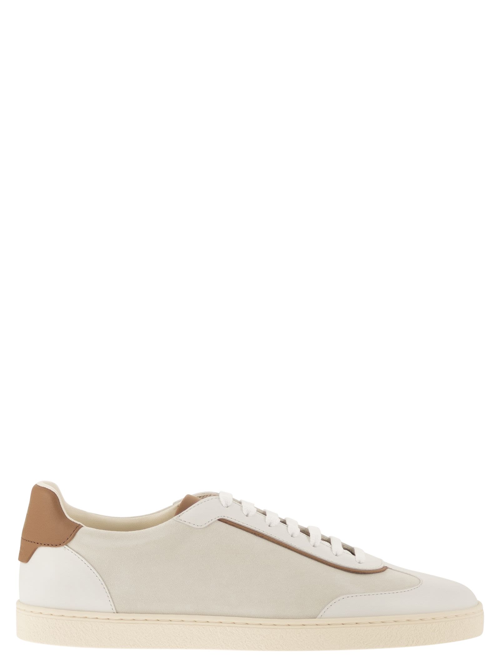 Brunello Cucinelli Men Low-Top Leather And Suede Sneakers With Contrasting Details BRUNELLO CUCINELLI